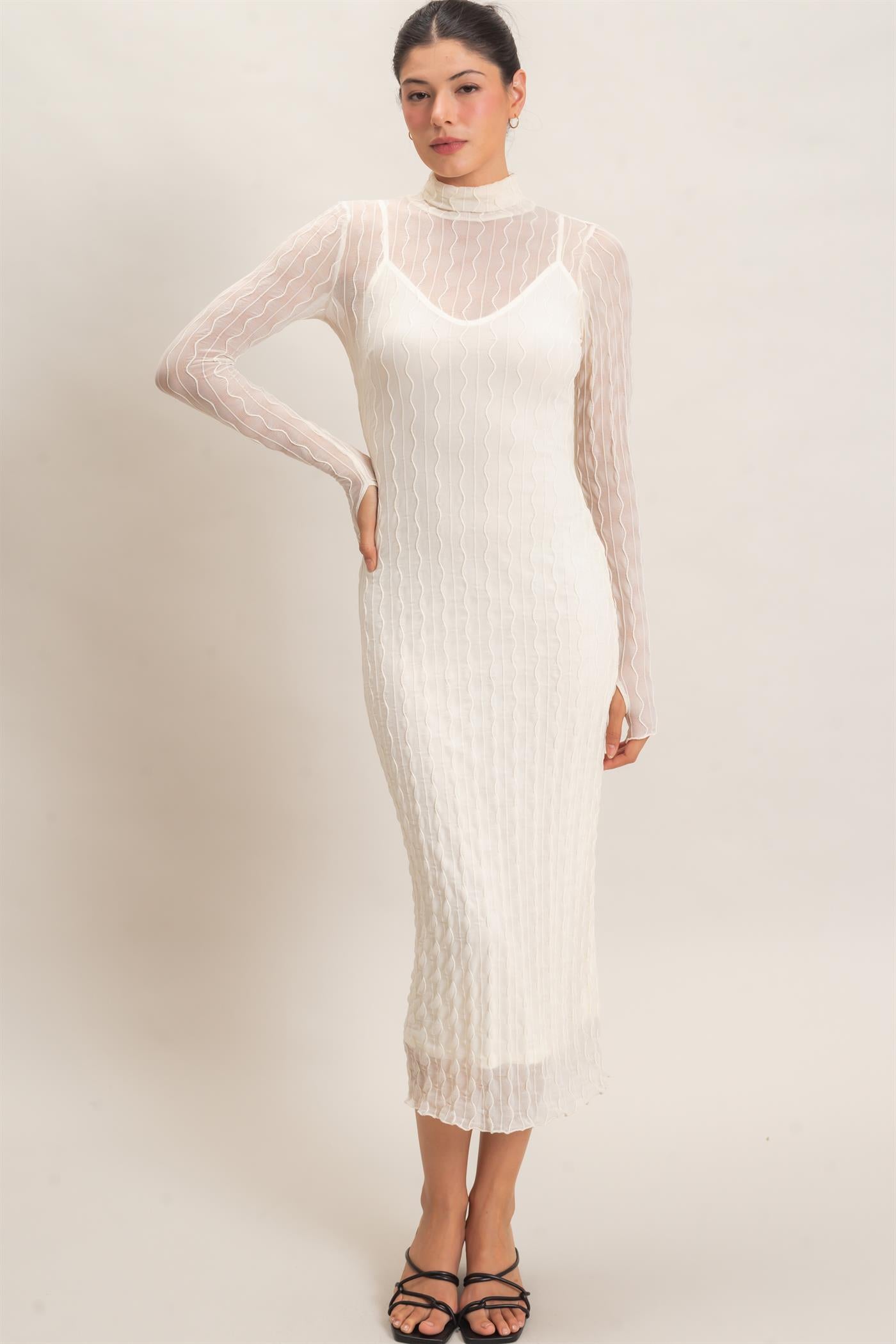 Wholesale Mesh Knit Maxi Dress Dresses HF26C890 CREAM HYFVE