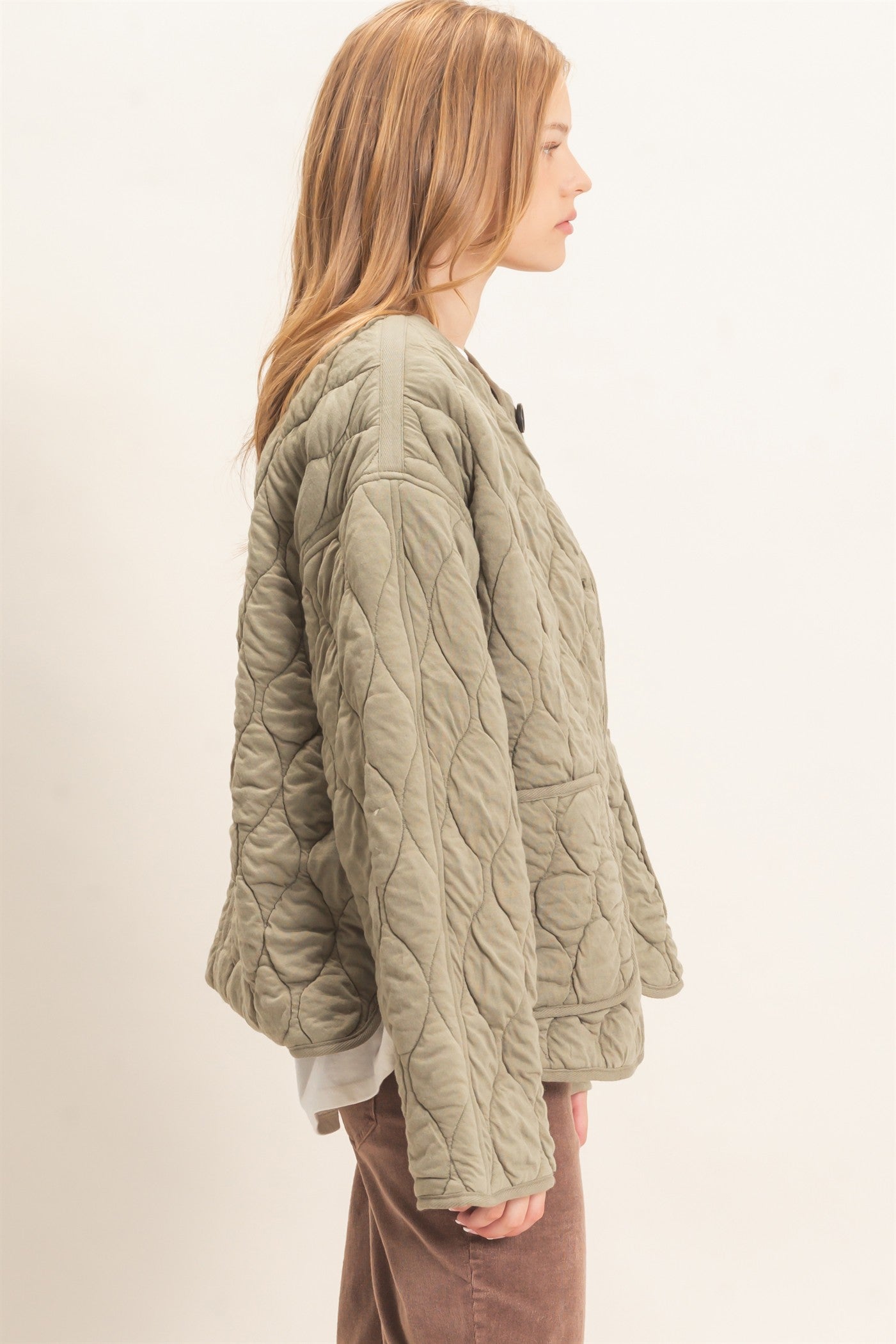 Wholesale Diamond Quilted Jacket Coats & Jackets HF26E370 OLIVE HYFVE