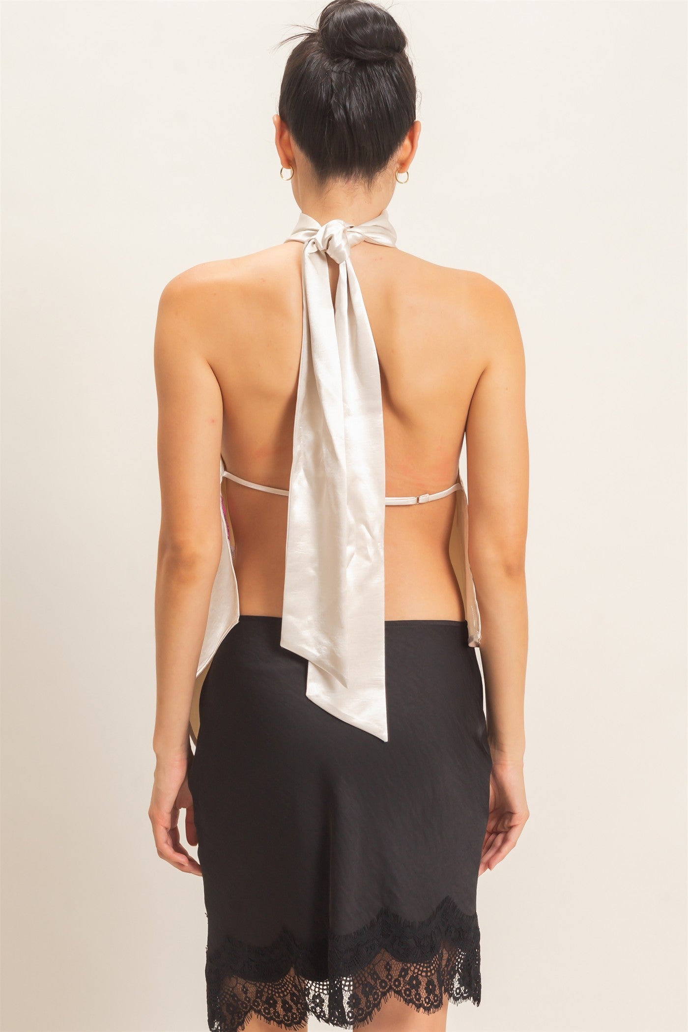 Wholesale Asymmetrical Satin Halter Top Blouses HF26F114 PEARL HYFVE