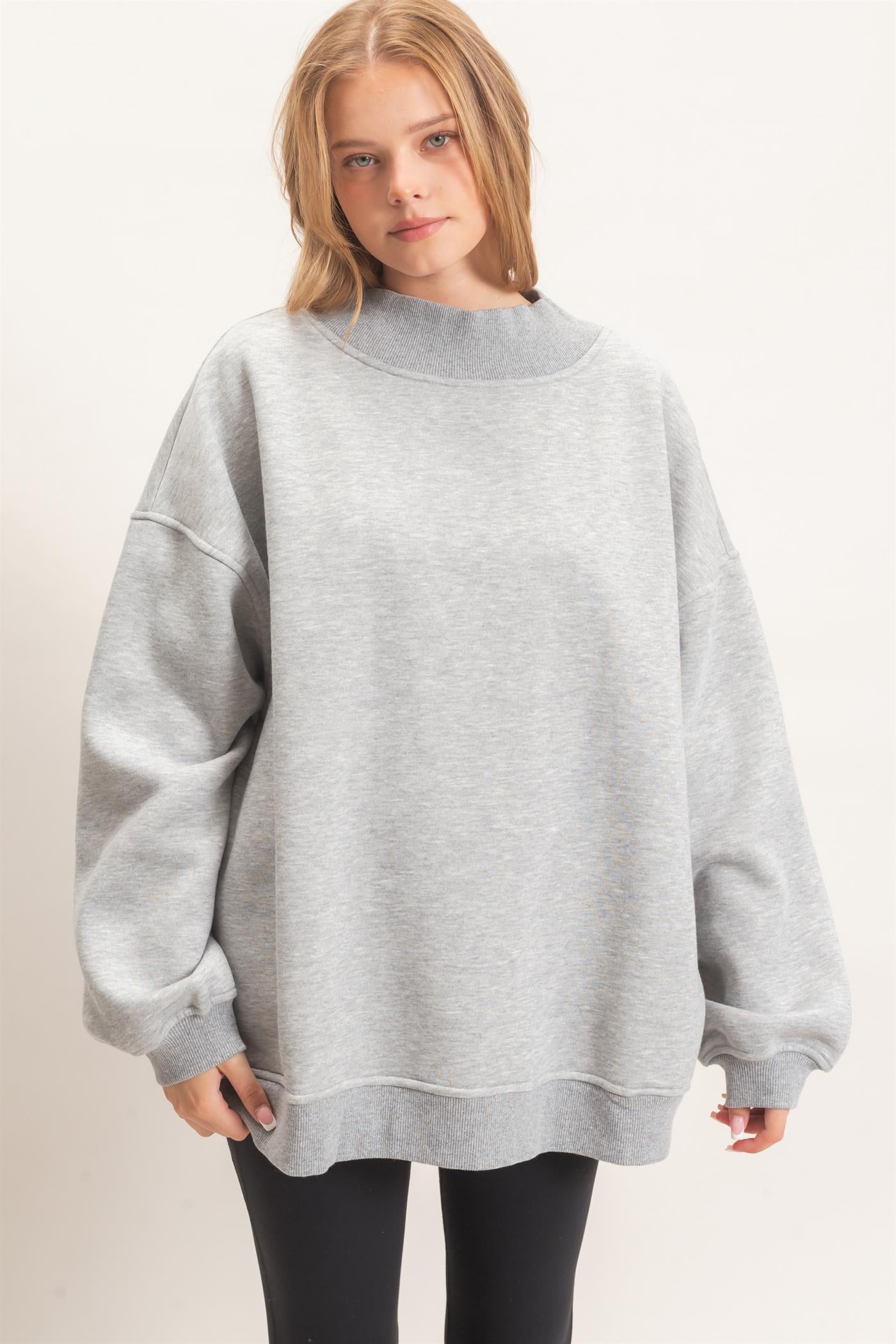 Wholesale Enzyme Washed Mock Neck Sweatshirt Sweatshirts HF26E222 H.GRAY HYFVE