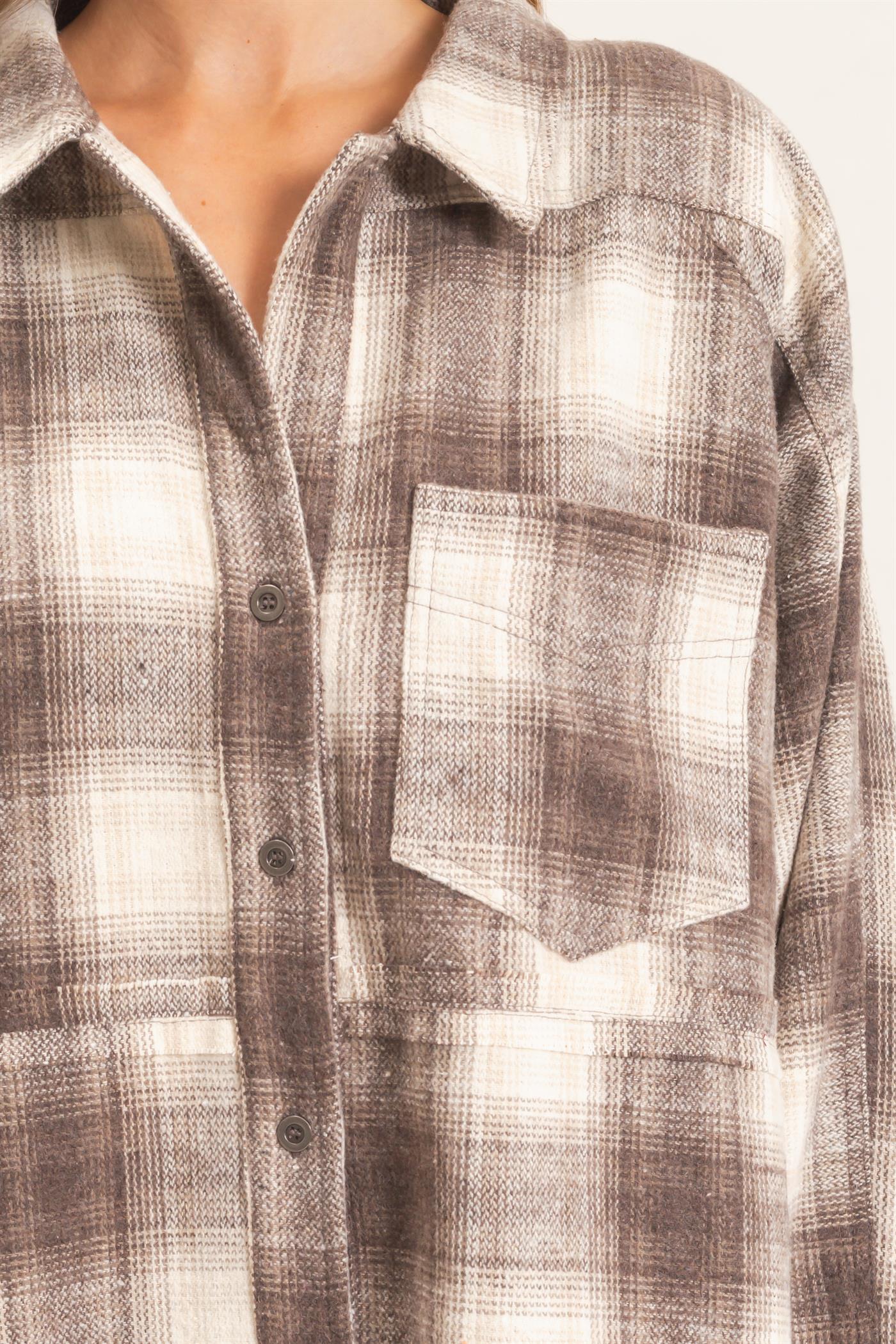 Wholesale Plaid Flannel Shirt Clothing Tops HF26C863 BROWN HYFVE