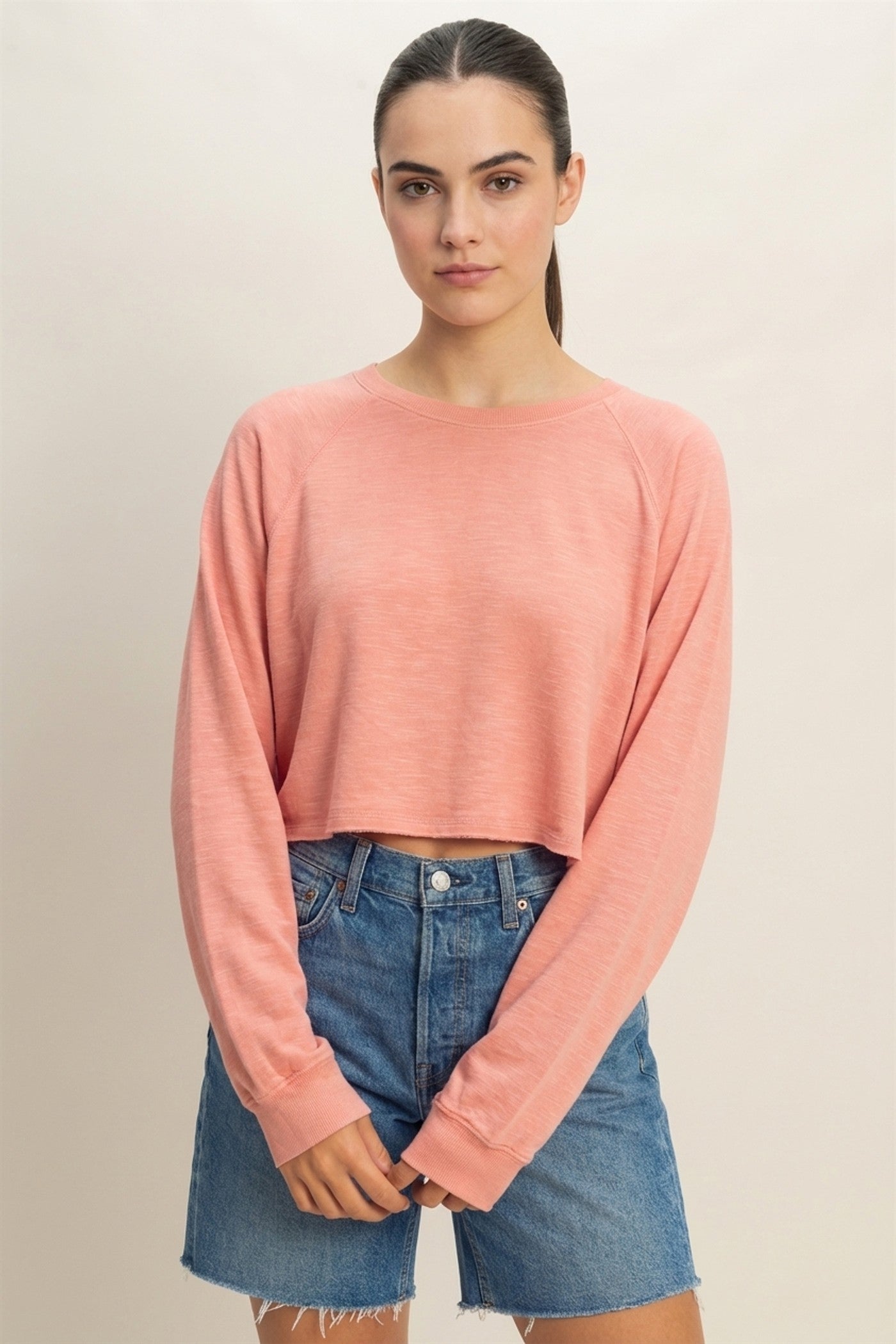 Wholesale Long Sleeve Round Neck Top Clothing Tops DZ22E691 TEAK ROSE DOUBLE ZERO