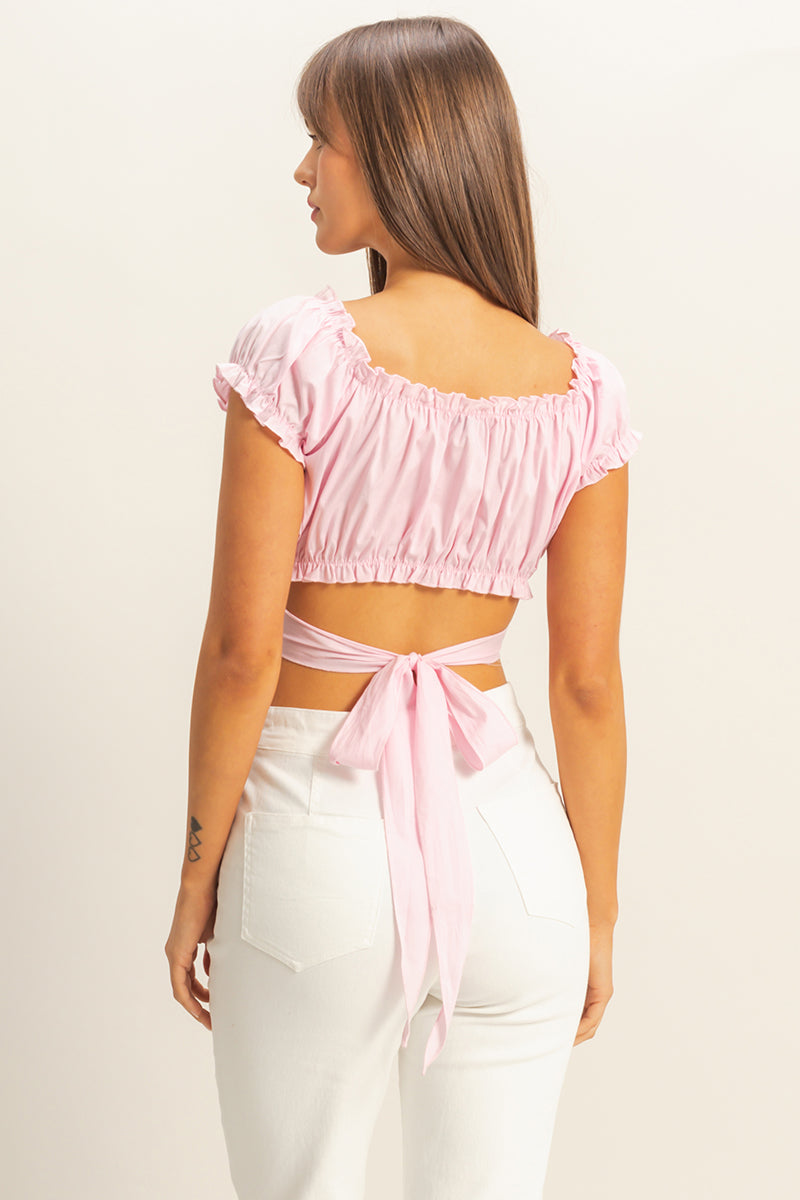 Wholesale Wrap Tie Crop Top Crop Tops HF22E720 PINK HYFVE