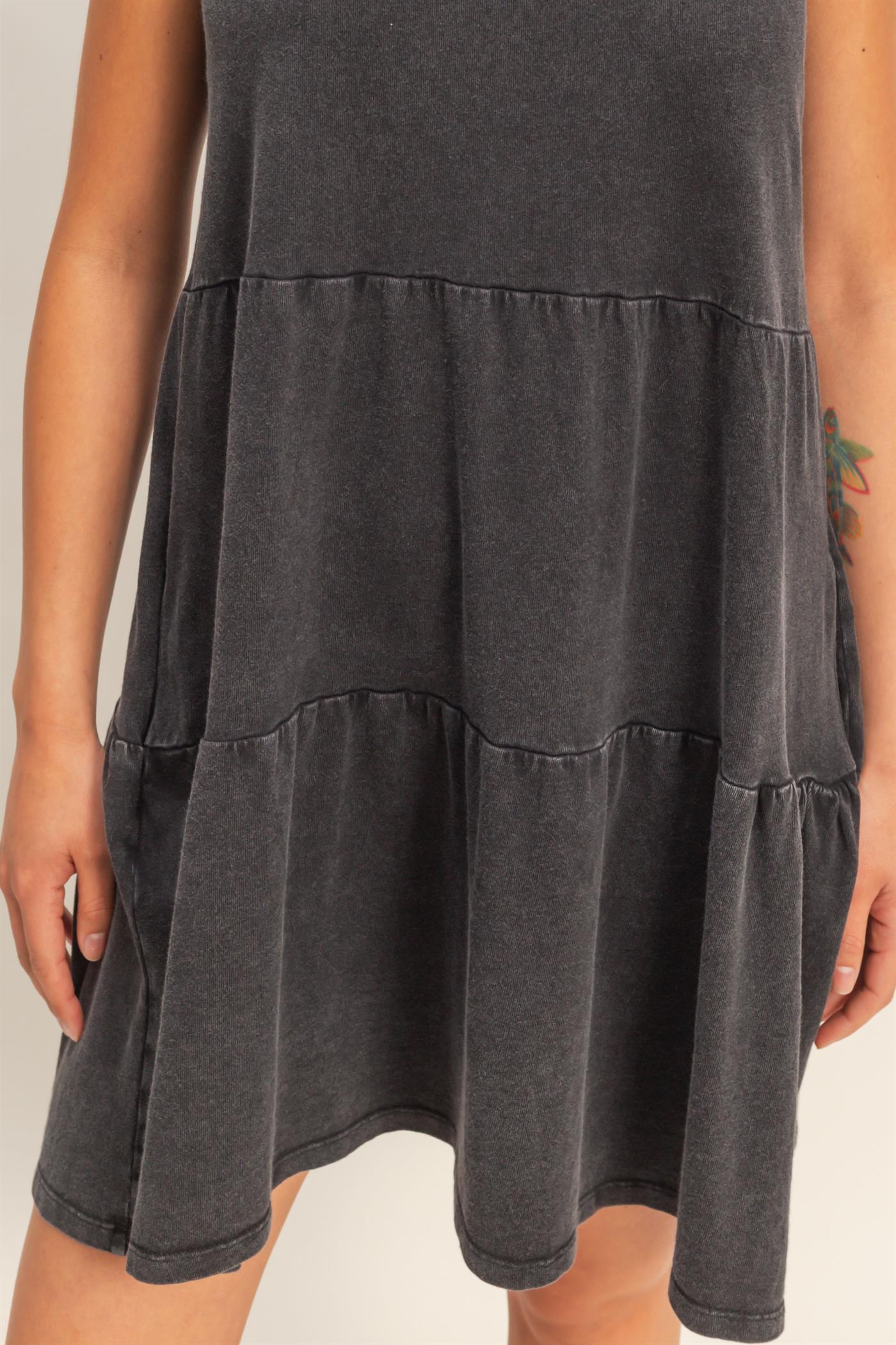 Wholesale Sleeveless Crewneck Tiered Mini Dress Dresses DZ26C208 BLACK DOUBLE ZERO