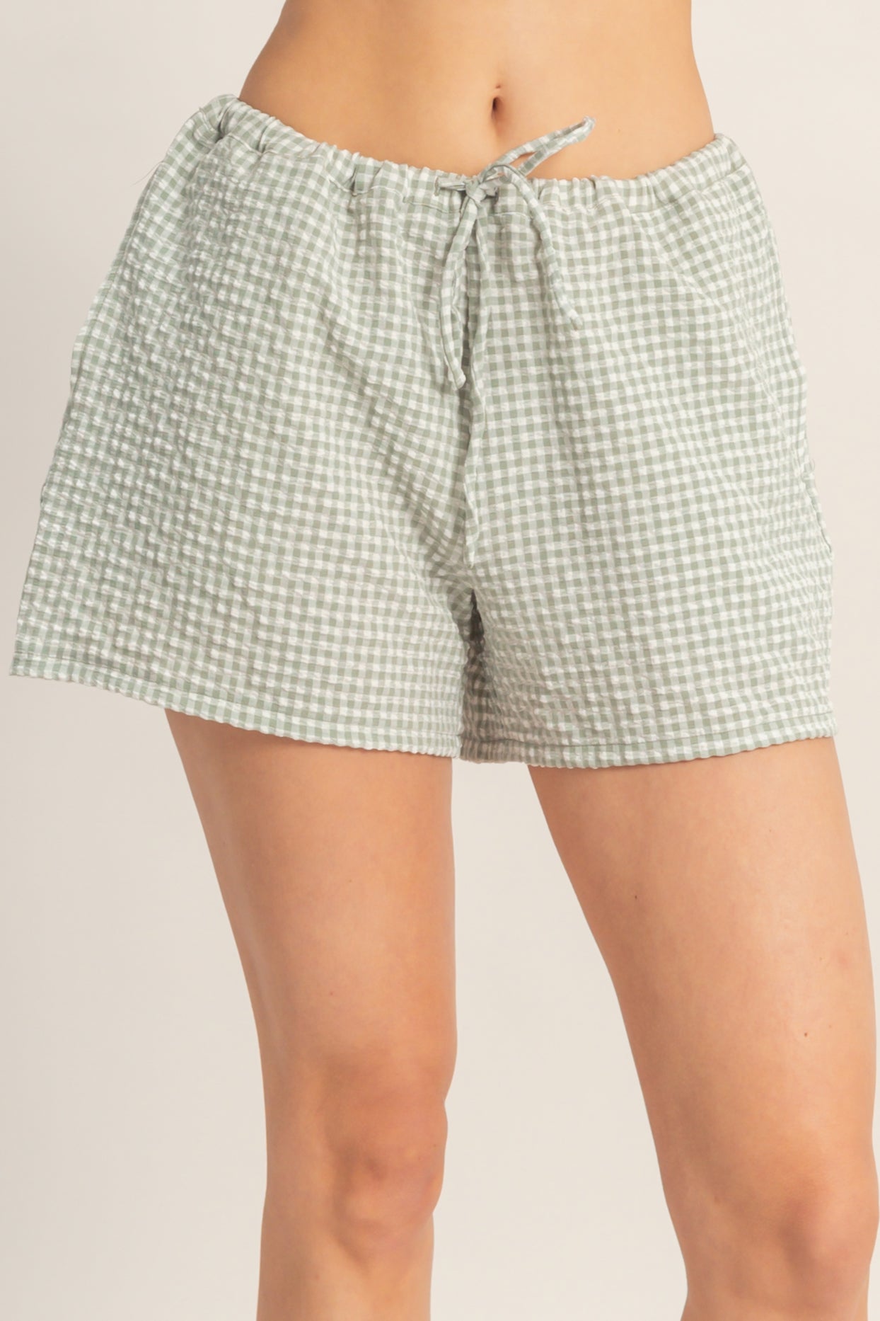Wholesale Gingham Relaxed Fit Shorts Shorts DZ26A929 SAGE GREEN DOUBLE ZERO
