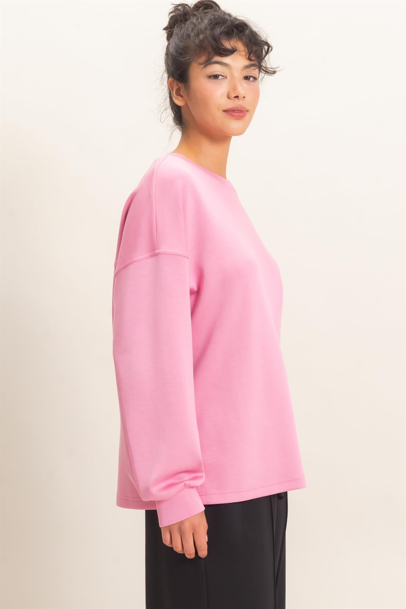 Wholesale Oversized Crew Neck Top Sweatshirts DZ26E388 PINK DOUBLE ZERO