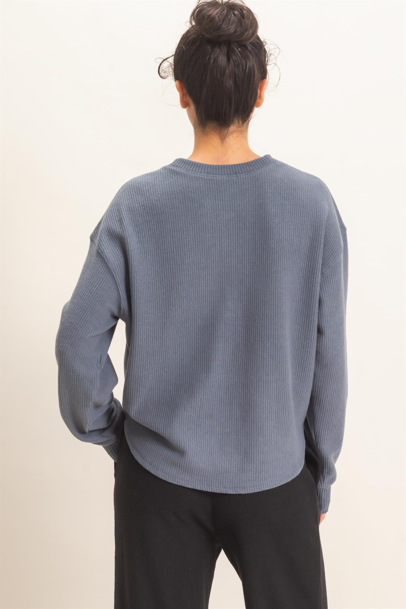Wholesale Brushed Waffle Henley Top Clothing Tops DZ26F314 DARK GRAY DOUBLE ZERO
