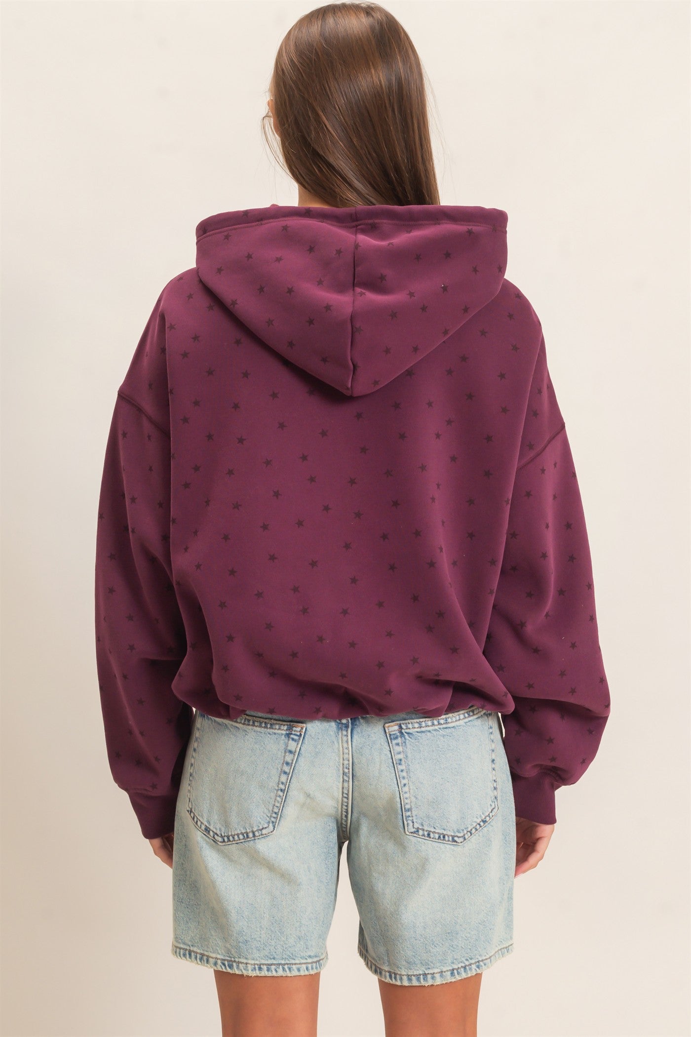 Wholesale Star Print Bubble Hoodie Hoodies DZ26C911 DARK CHERRY DOUBLE ZERO