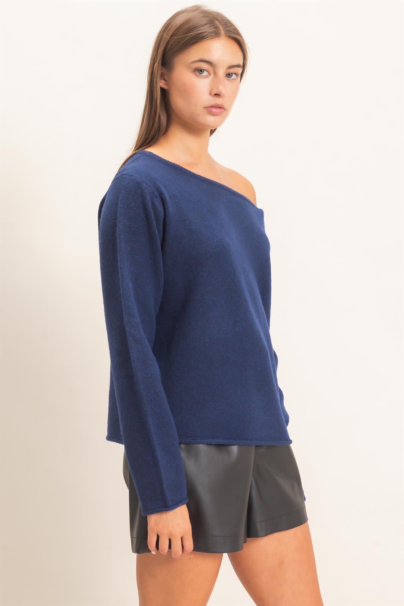 Wholesale Off The Shoulder Sweater Sweaters DZ26E652 NAVY DOUBLE ZERO