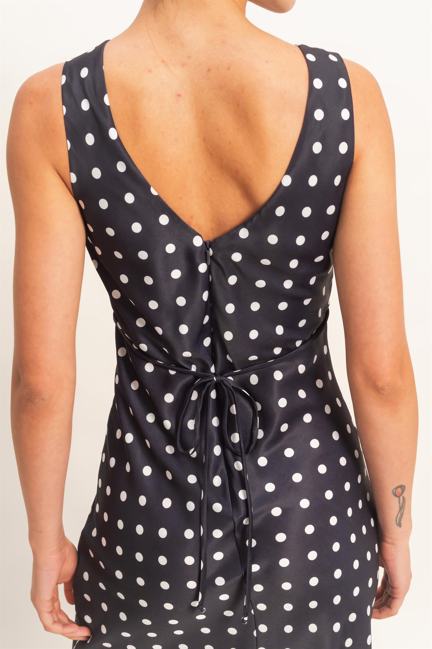 Wholesale Polka Dot Sleeveless Maxi Dress Dresses DZ25E063 BLACK DOUBLE ZERO