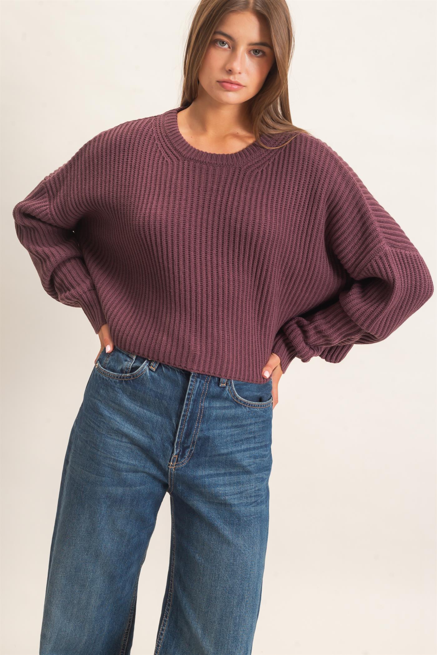 Wholesale Oversized Cropped Sweater Sweaters DZ26E252 COCOA DOUBLE ZERO