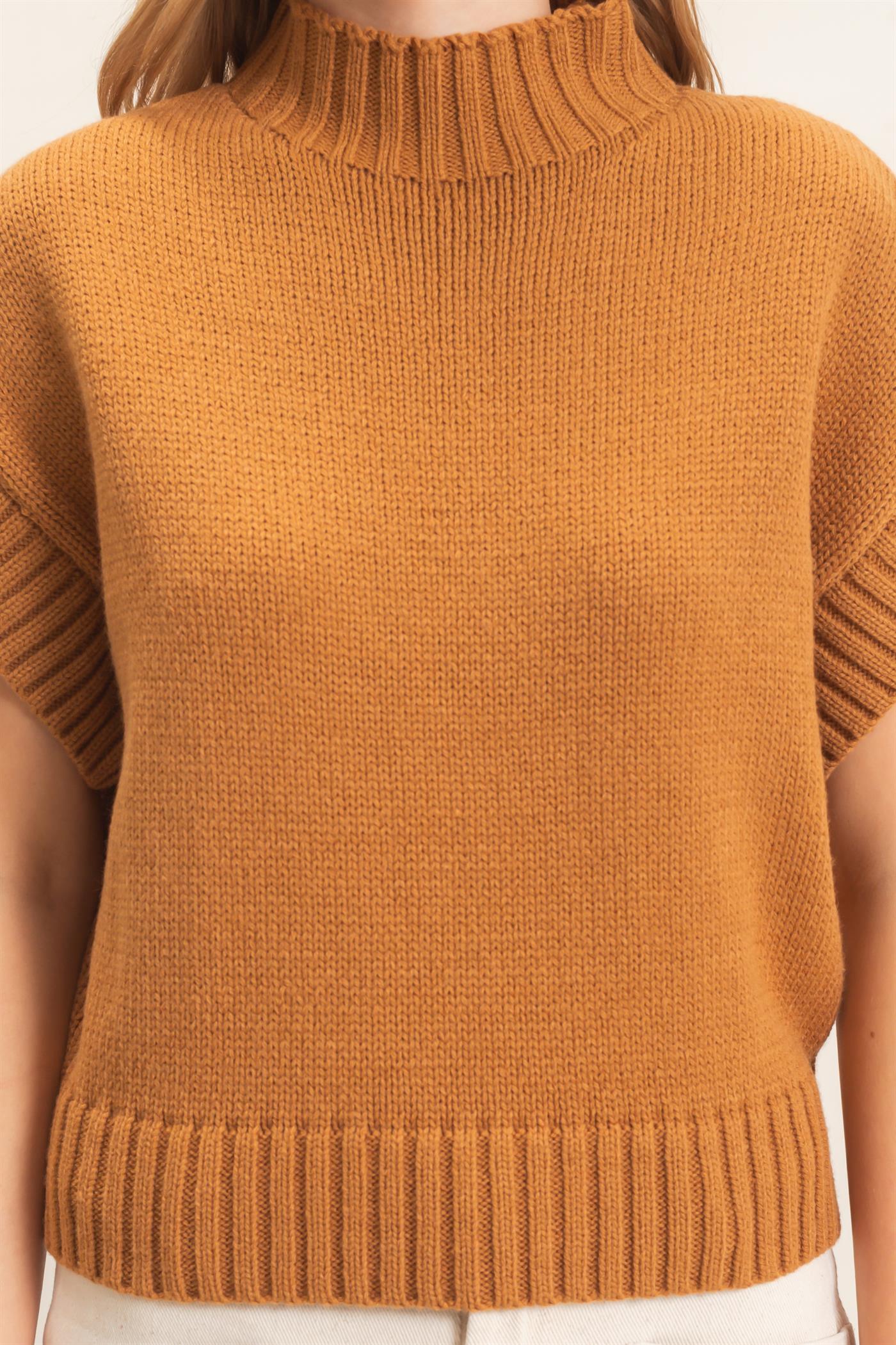 Wholesale Ribbed Mock Neck Sweater Vest Sweaters HF26F186-D BROWN HYFVE