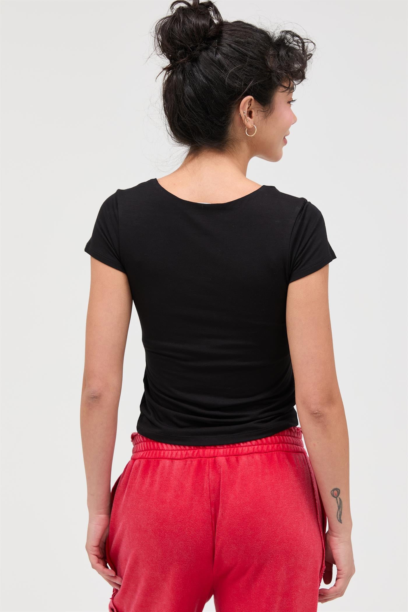 Wholesale Square Neck Cap Sleeve Top Clothing Tops DZ26A983 BLACK DOUBLE ZERO
