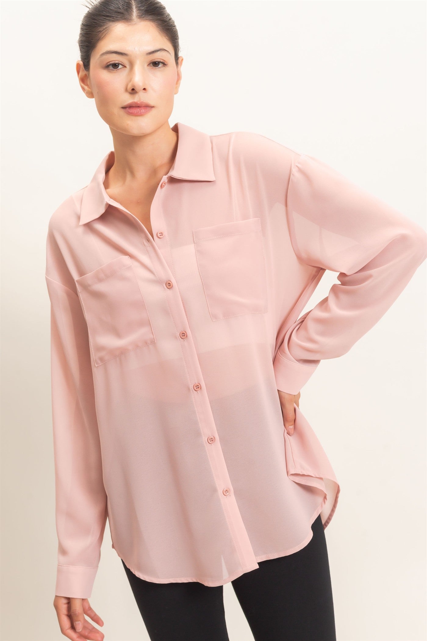 Wholesale Button-Down Collar Blouse Shirts HF26F067 MAUVE HYFVE