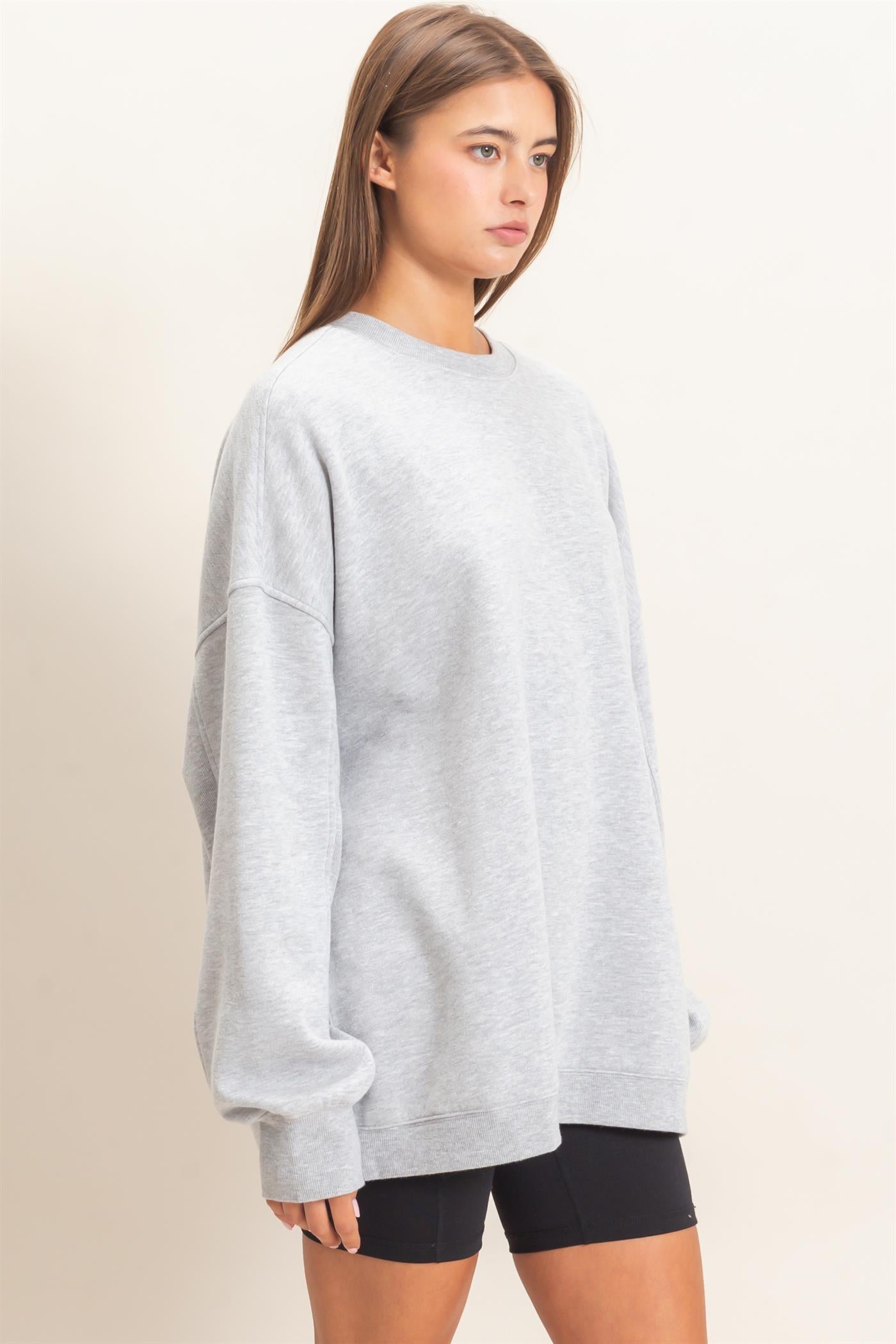 Wholesale Acid Wash Crew Neck Long Sleeve Sweatshirt Sweatshirts DZ26E268 HEATHER GRAY DOUBLE ZERO