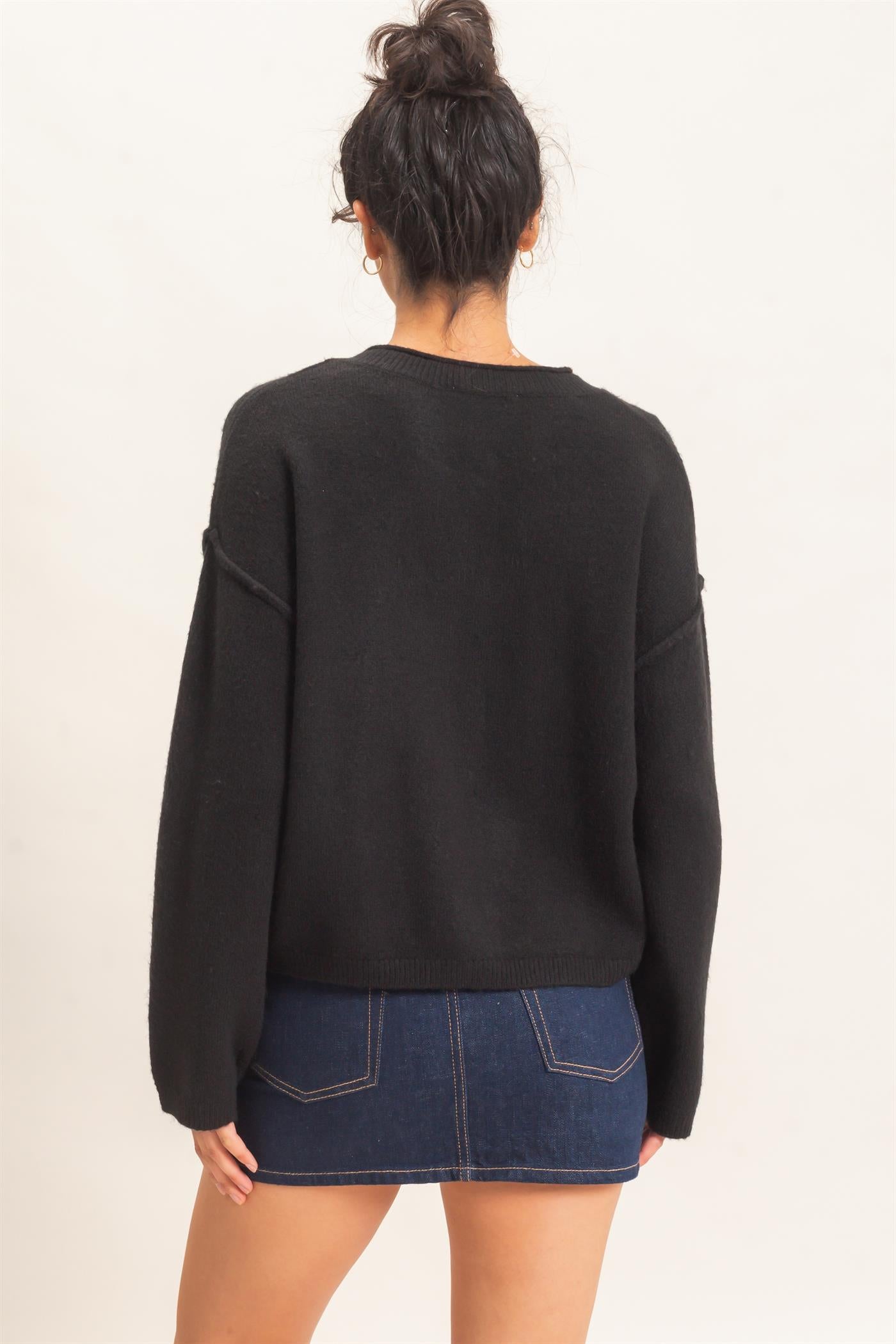 Wholesale Crew Neck Loose Fit Cardigan Cardigans DZ26E269 BLACK DOUBLE ZERO