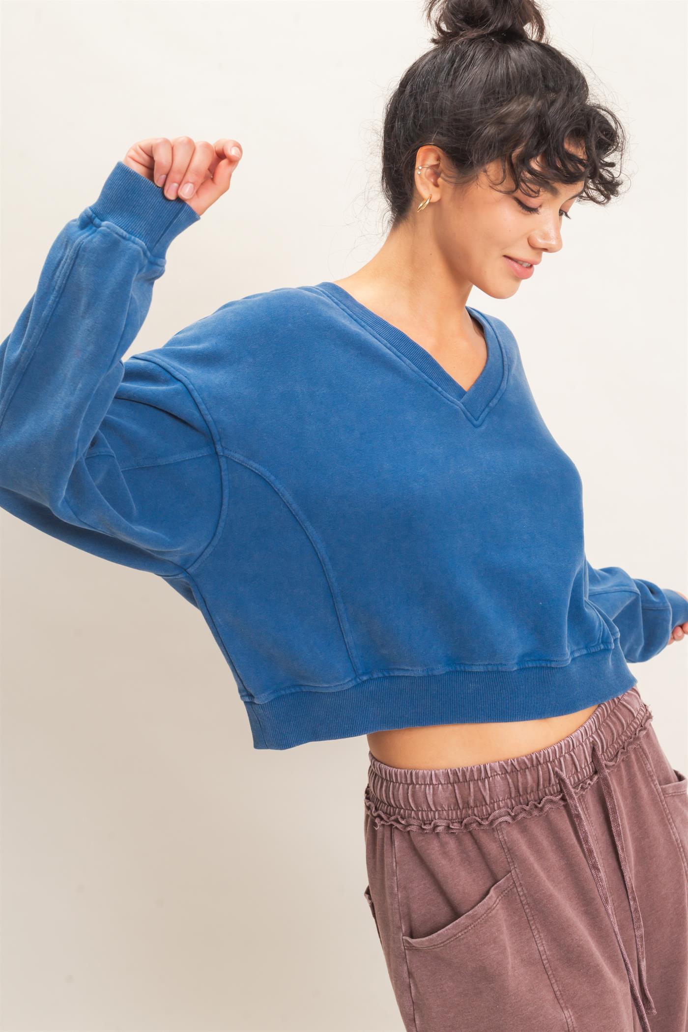 Wholesale Snow Wash V-Neck Sweatshirt Sweatshirts DZ26C844 NAVY DOUBLE ZERO