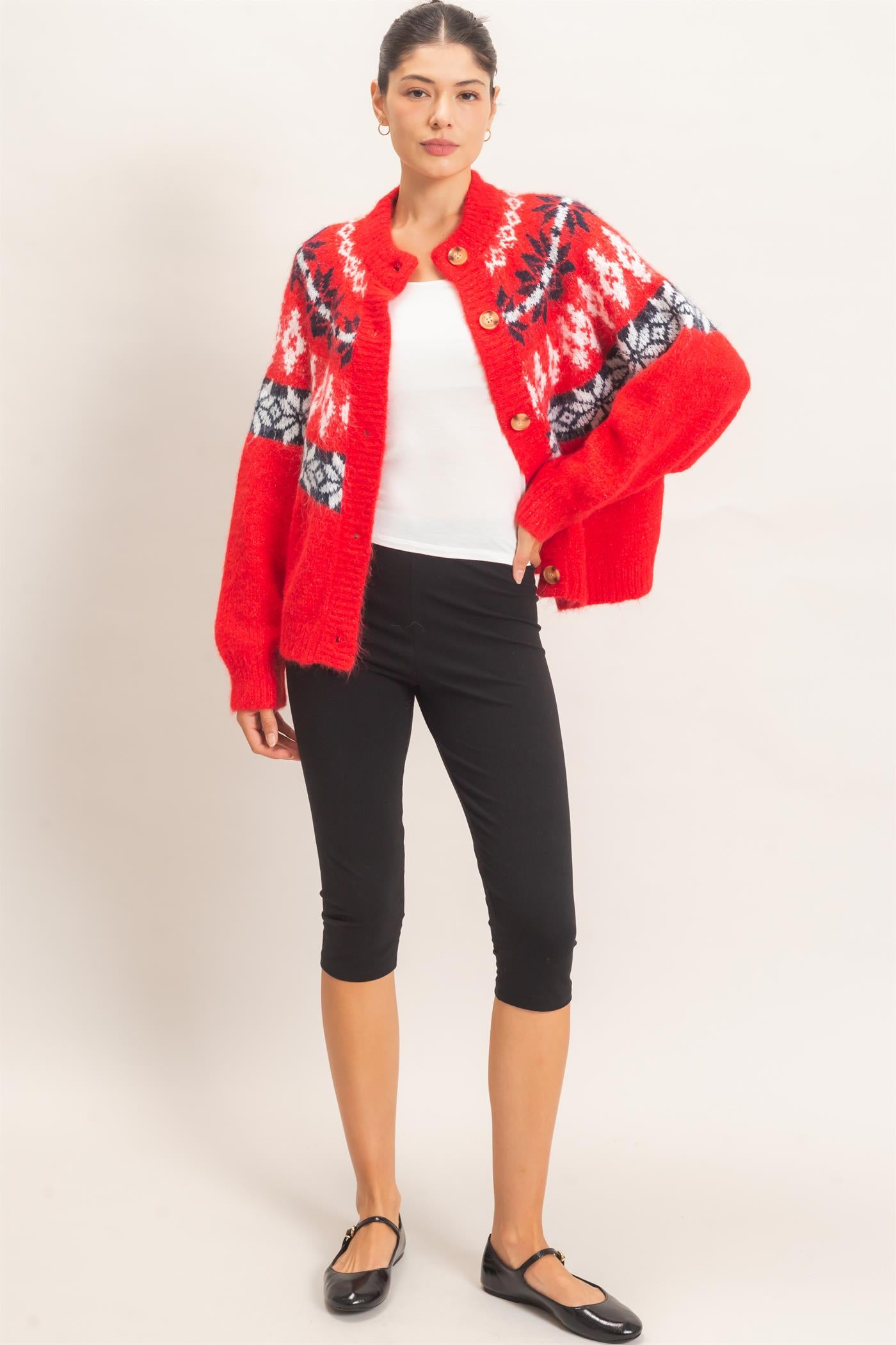 Wholesale Fair Isle Button-Front Cardigan Cardigans HF26E918 RED HYFVE