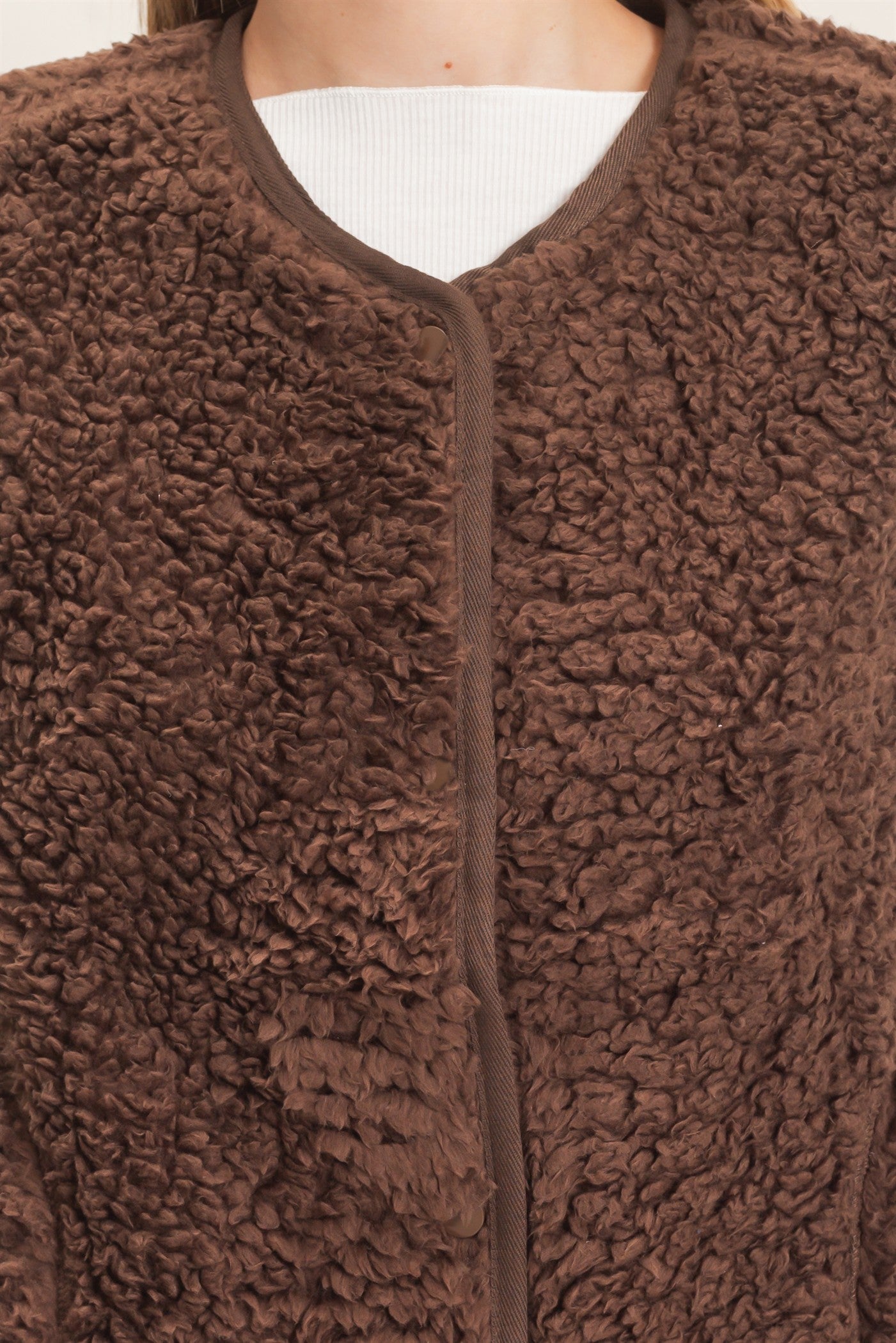Wholesale Button Front Sherpa Vest With Patch Pockets Vests HF27A010 DARK BROWN HYFVE