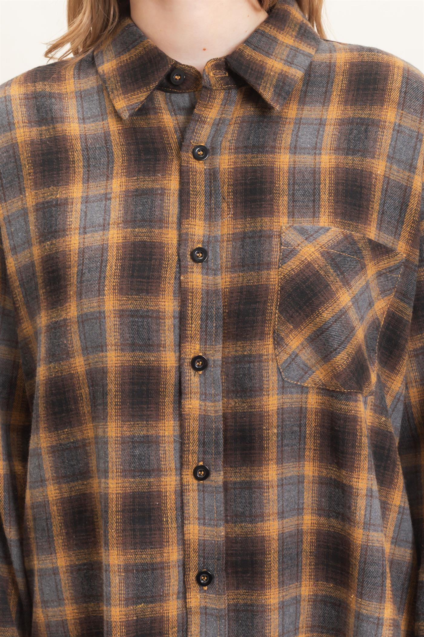 Wholesale Plaid Button-Up Shirt Clothing Tops HF26F017 MUSTARD HYFVE