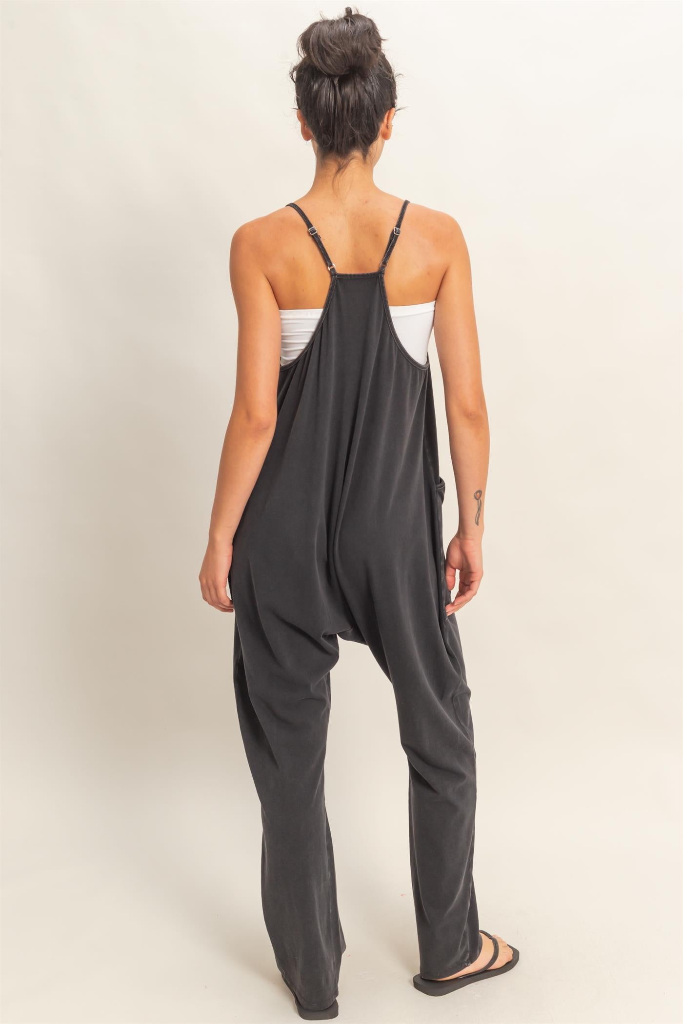 Wholesale Mineral Wash Spaghetti Strap Jumpsuit Clothing DZ26C375 BLACK DOUBLE ZERO