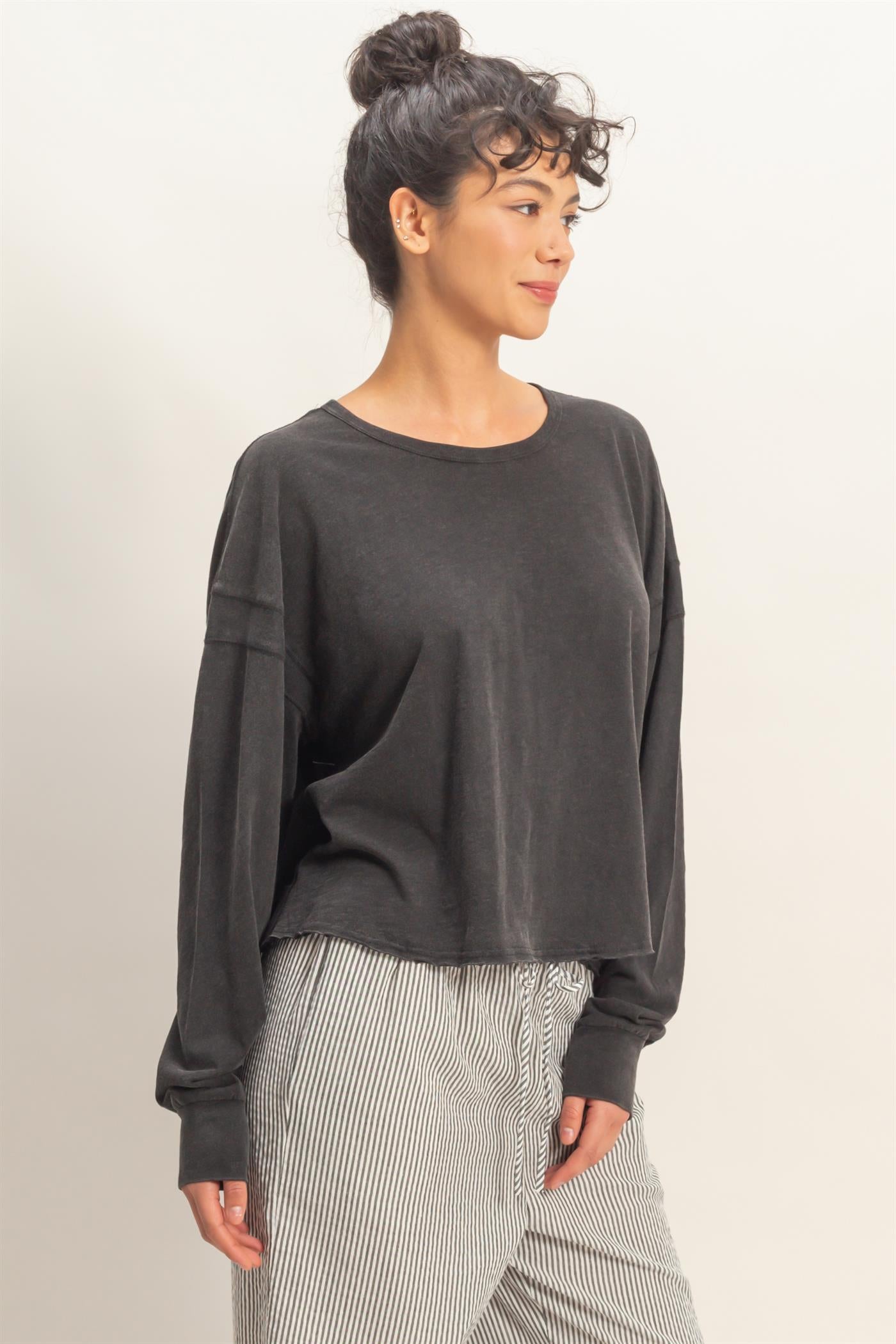 Wholesale Cross Detail Open Back Long-Sleeve Top Clothing Tops DZ26C731 BLACK DOUBLE ZERO