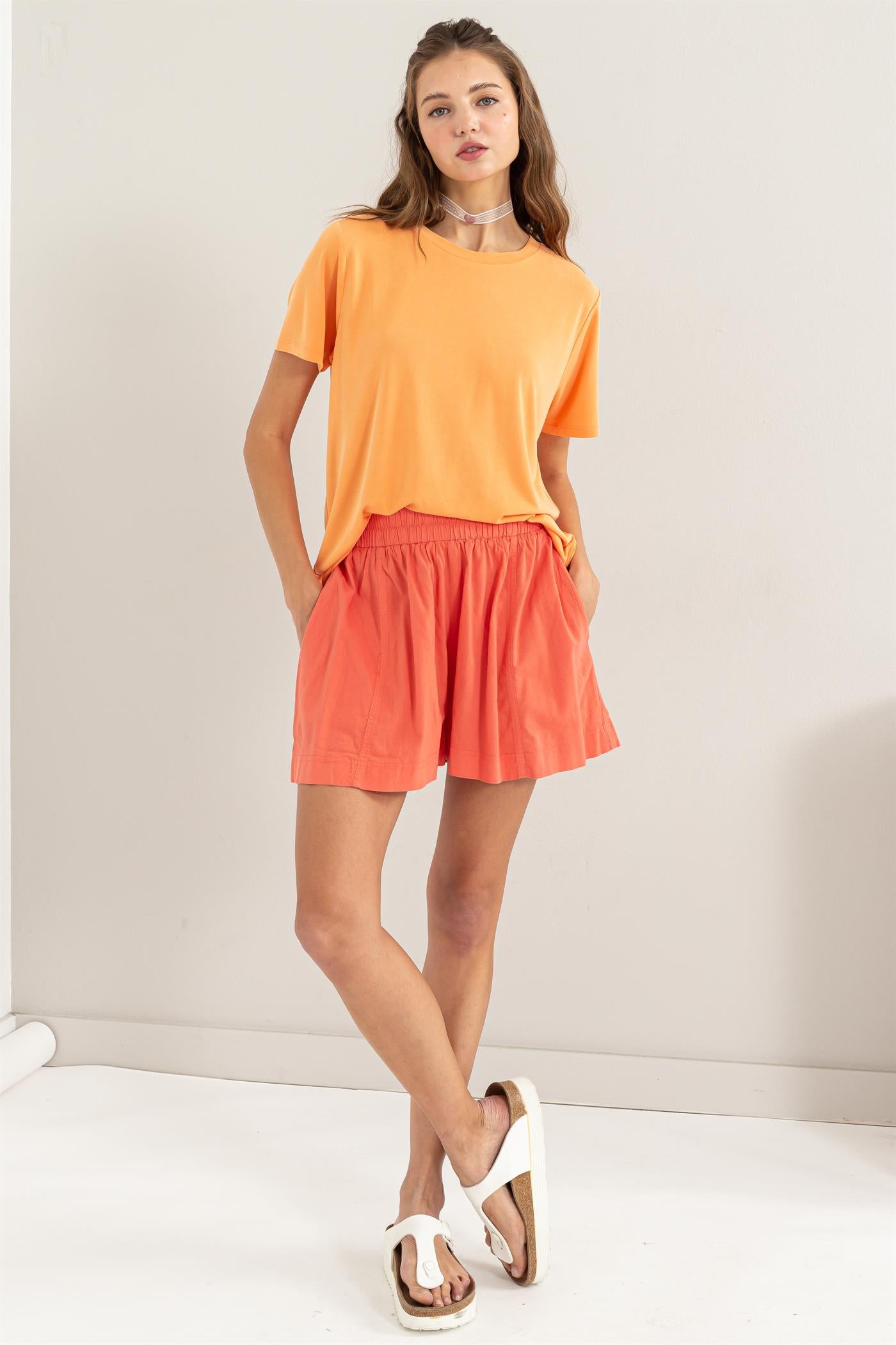 Wholesale Seam Detail High Waist Shorts Shorts DZ24A421 WATERMELON DOUBLE ZERO