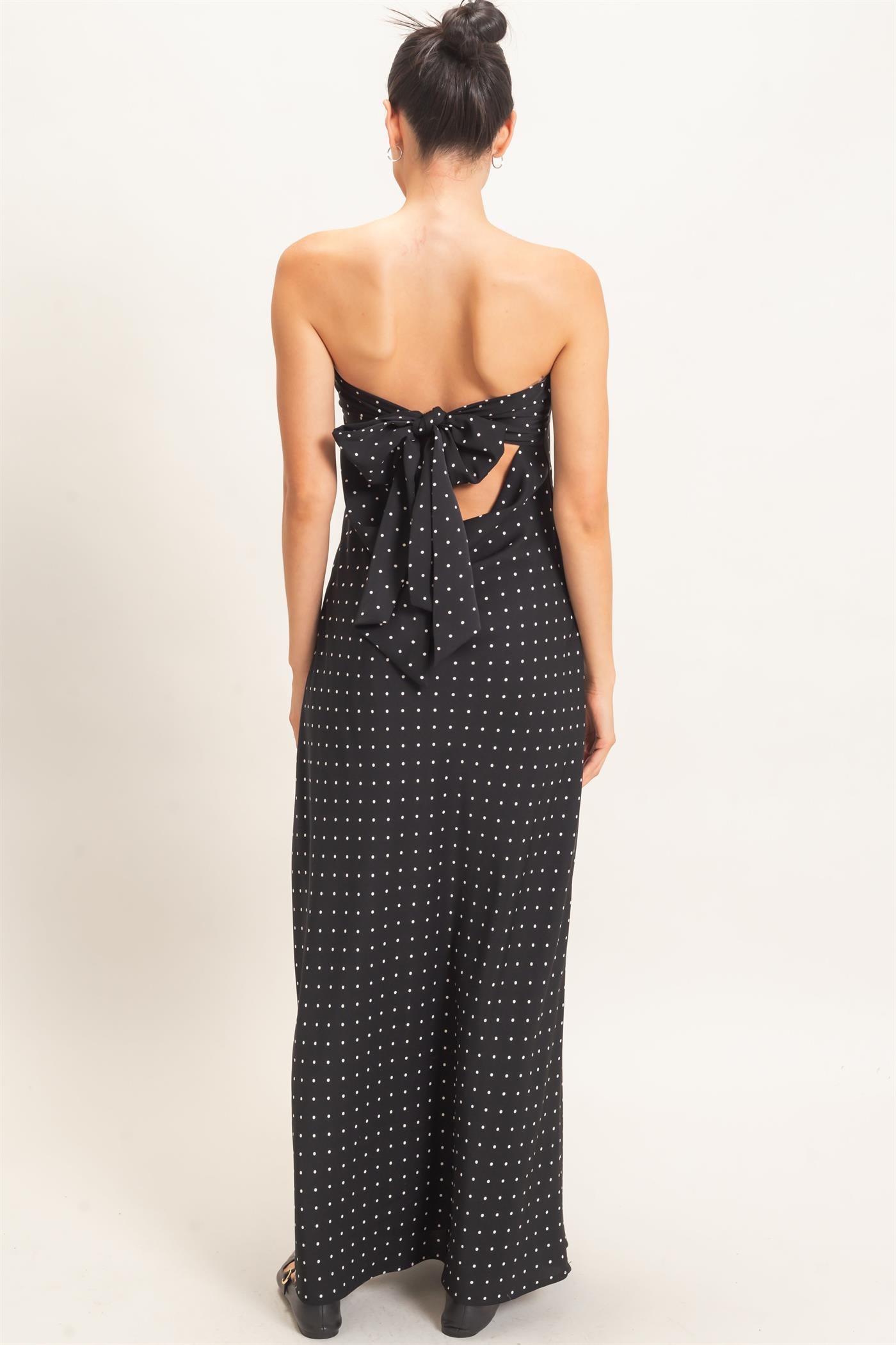 Wholesale Strapless Polka Dot Maxi Dress Dresses HF26E845 BLACK HYFVE