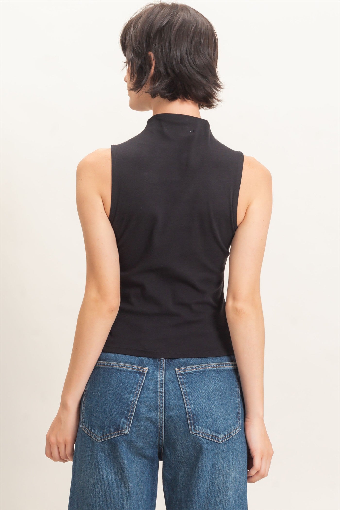 Wholesale Sleeveless Mock Neck Top Clothing Tops DZ26E397 BLACK DOUBLE ZERO
