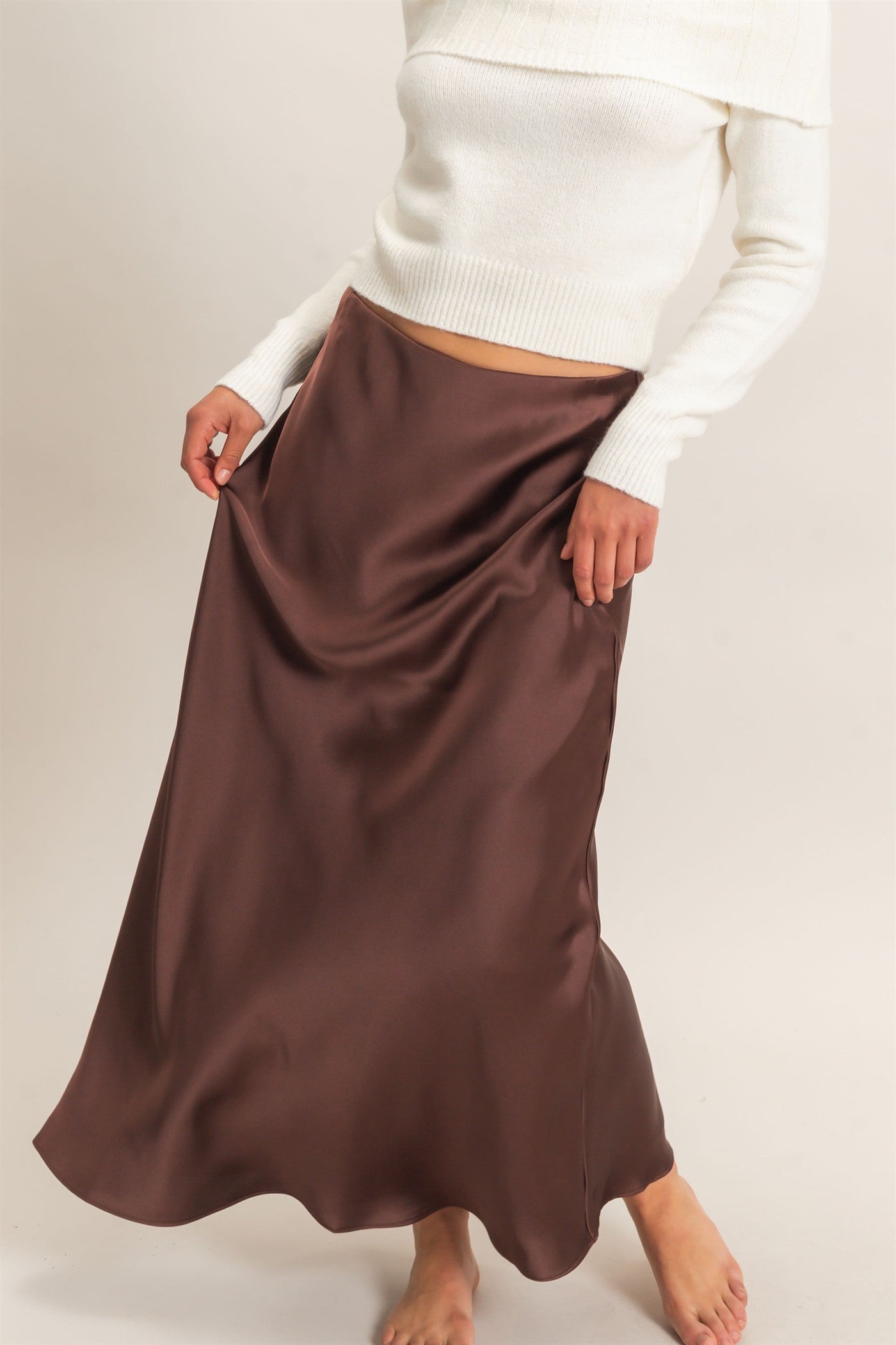 Wholesale Satin Maxi Skirt Skirts DZ26C970 DARK BROWN DOUBLE ZERO