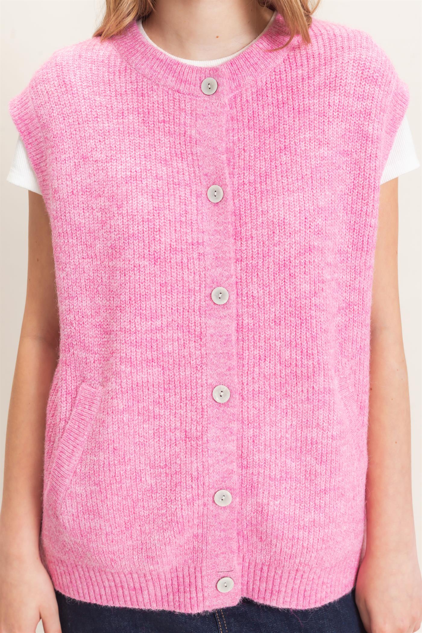 Wholesale Sleeveless Button-Up Sweater Vest Sweaters HF26E304 SOFT PINK HYFVE