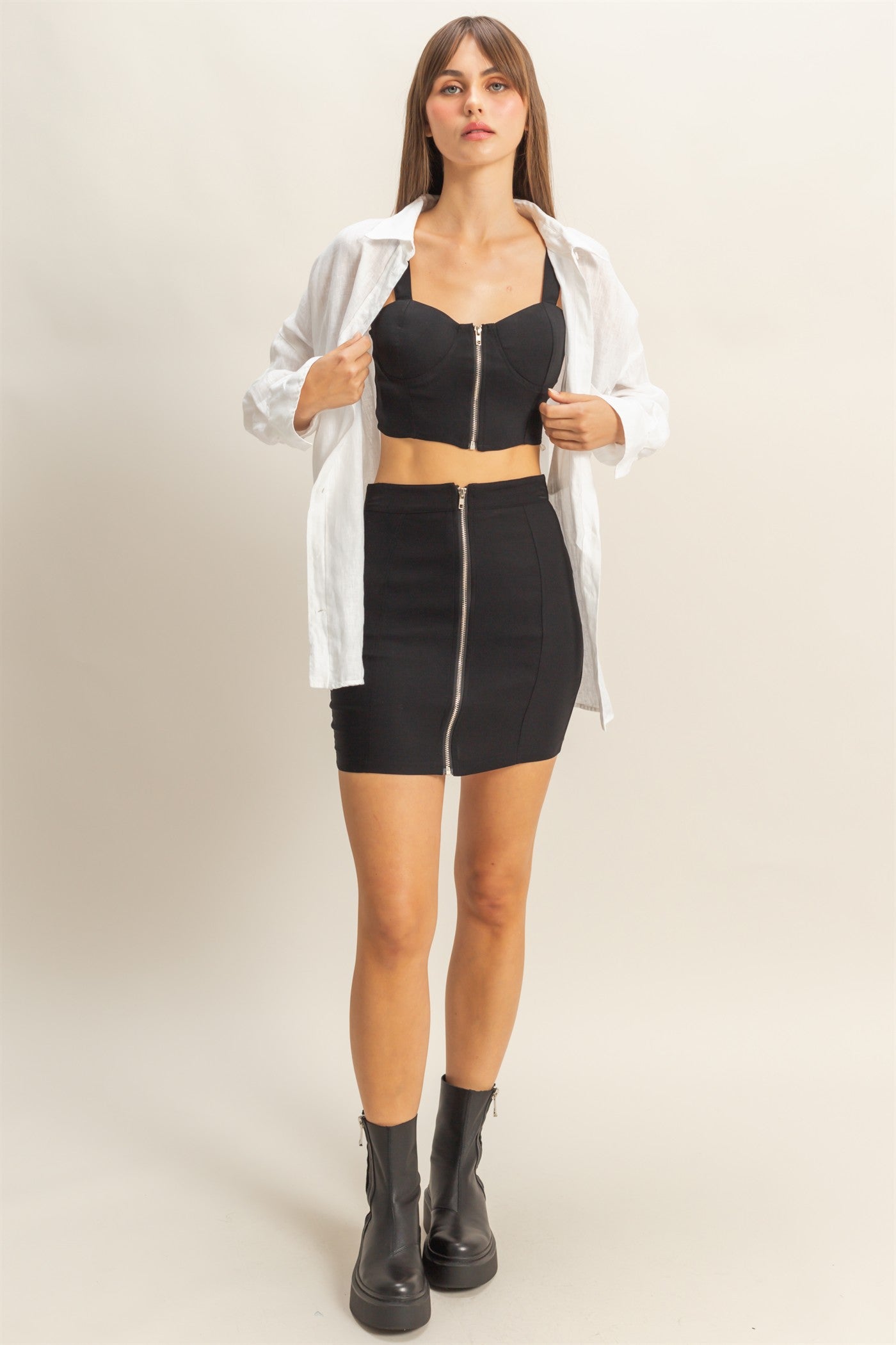 Wholesale Bustier Crop Top And Mini Skirt Set Clothing HF22E954-SET BLACK HYFVE