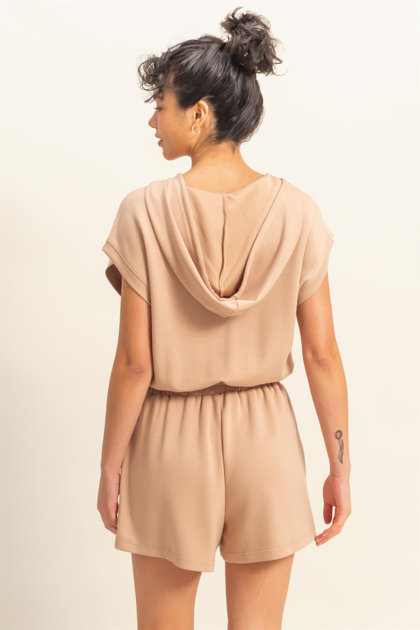 Wholesale Half Zip Hooded Romper Clothing DZ25C640 DARK TAUPE DOUBLE ZERO