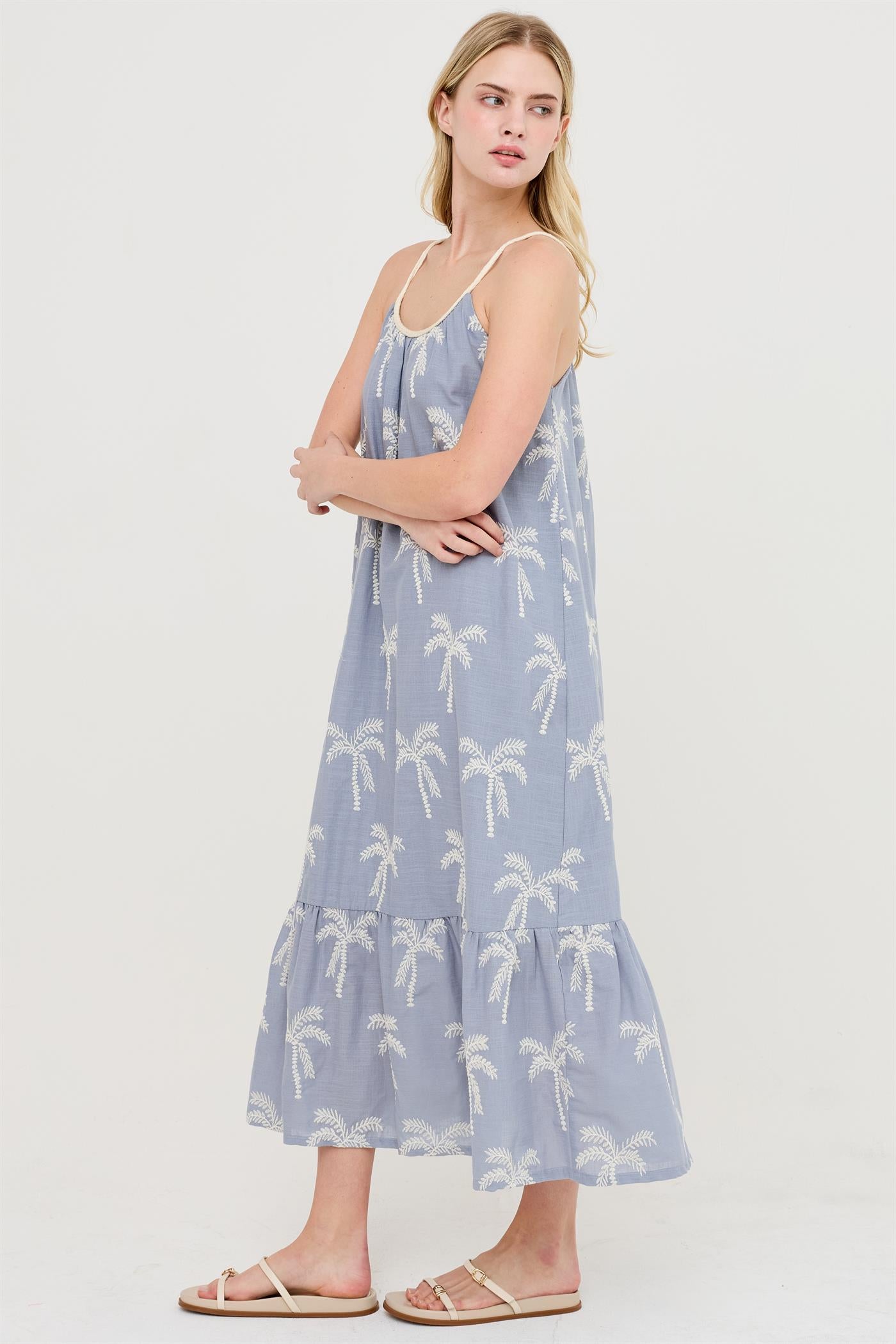 Wholesale Embroidered Spaghetti Strap Dress Dresses HF26C353-D DUSTY BLUE HYFVE
