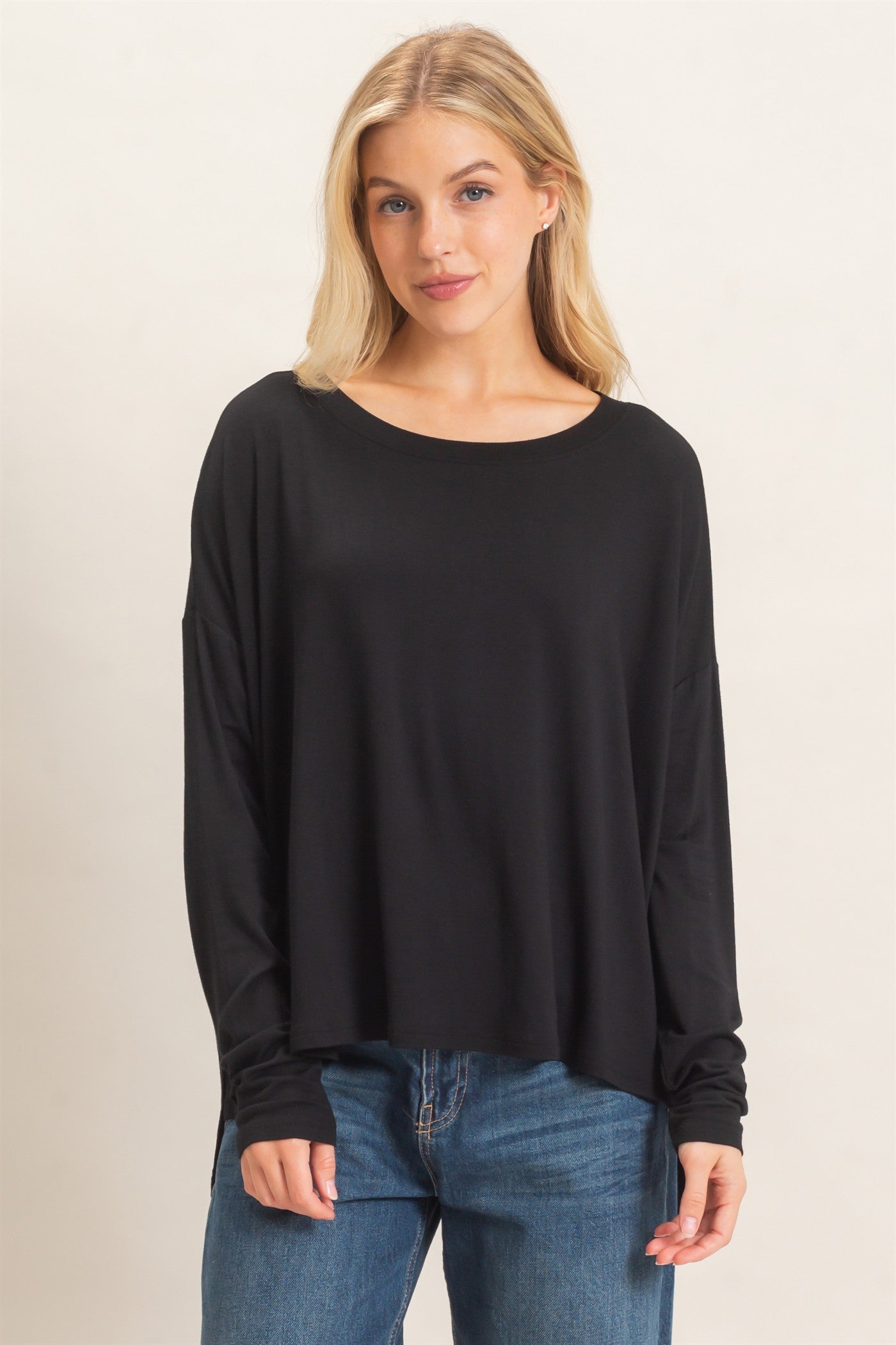 Wholesale Boat Neck Boxy Top Clothing Tops HF26F298 BLACK HYFVE