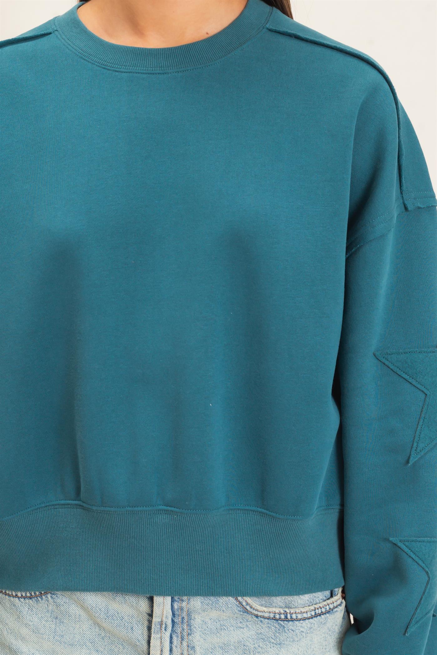 Wholesale Star Patch Sleeve Sweatshirt Sweatshirts DZ26E888 DARK TEAL DOUBLE ZERO