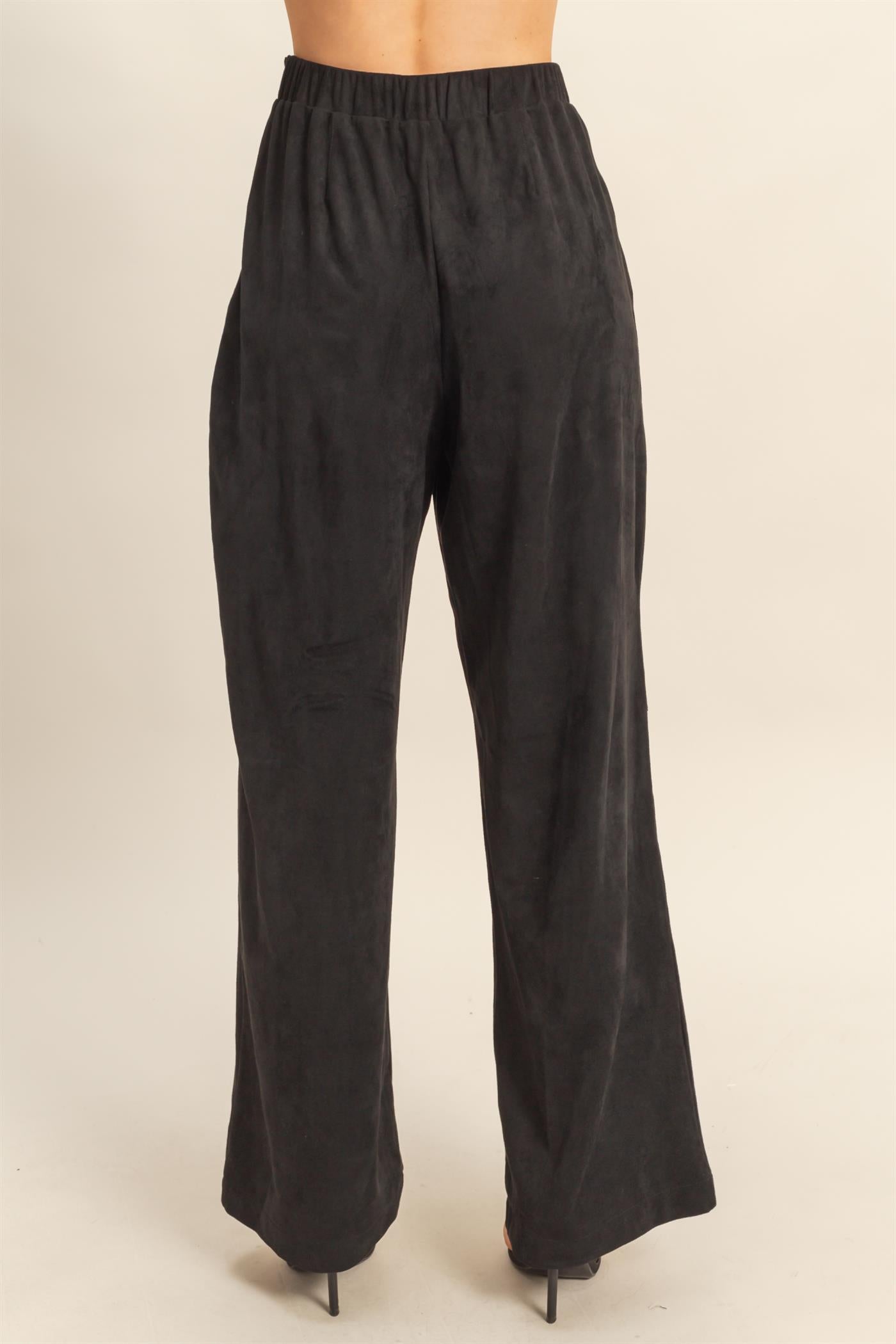 Wholesale Suede Wide-Leg Pants With Tailored Fit Pants HF26A592 BLACK HYFVE