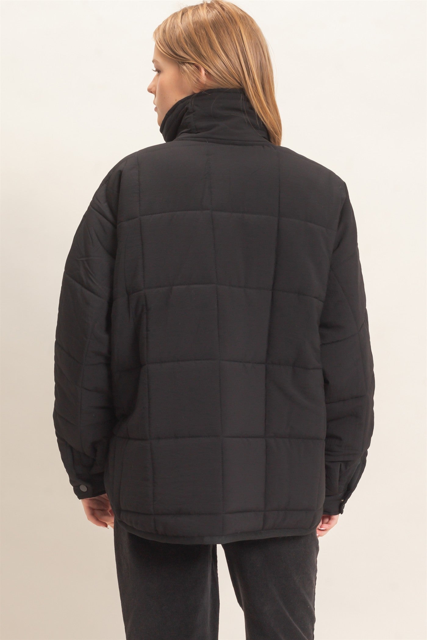 Wholesale Quilted Mock Neck Zip-Up Puffer Jacket Coats & Jackets HF26C865 BLACK HYFVE