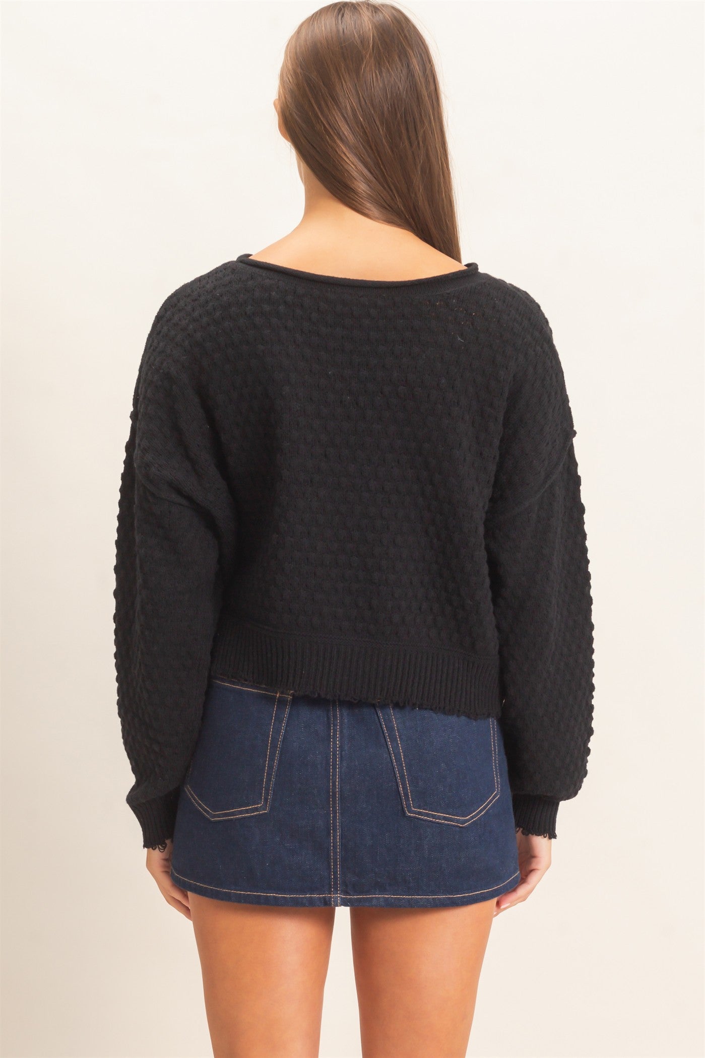 Wholesale Textured Boat Neck Sweater Sweaters DZ26E880 BLACK DOUBLE ZERO