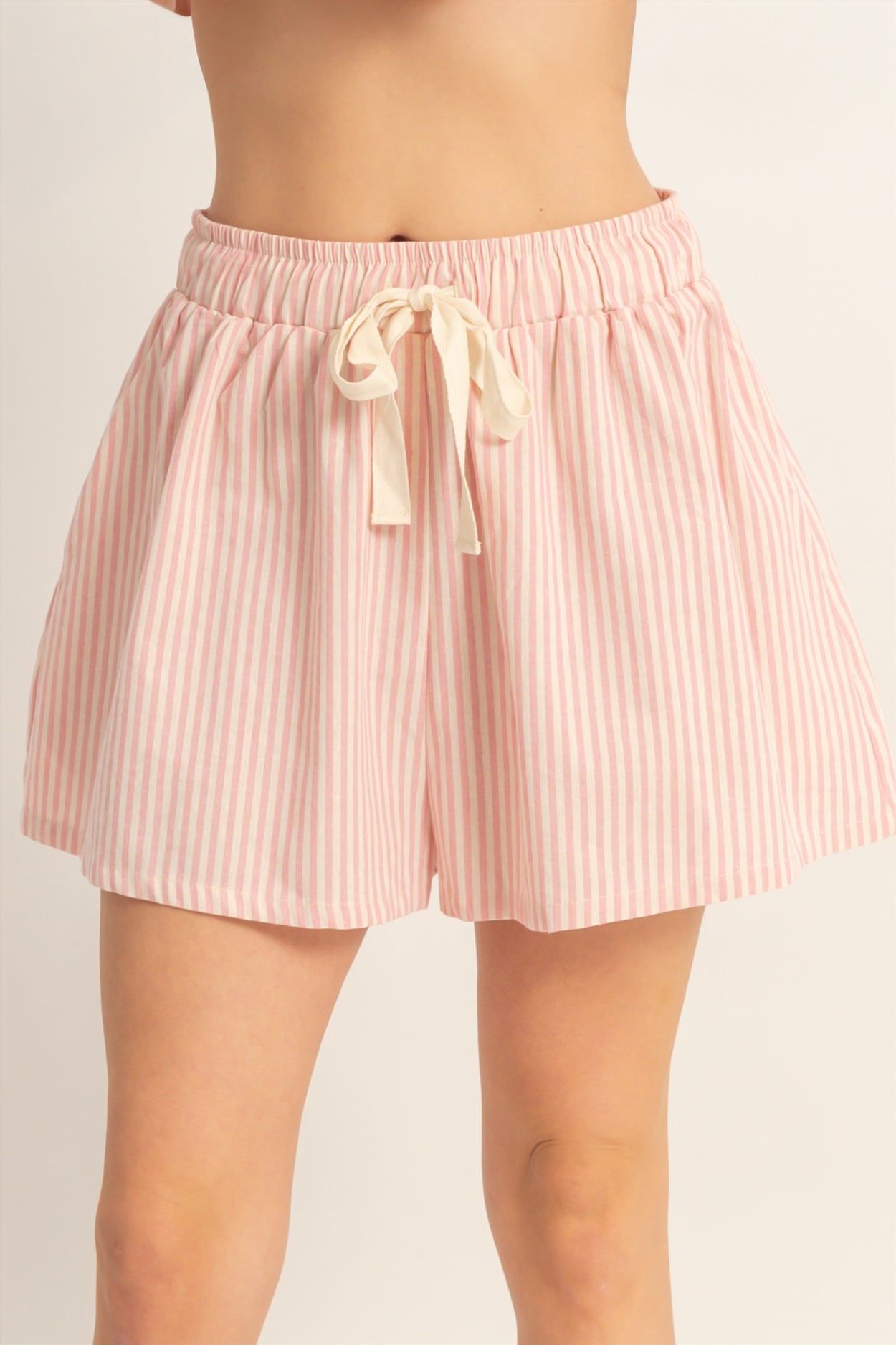Wholesale Striped Elastic Waist Shorts Shorts HF26E387-D PINK HYFVE