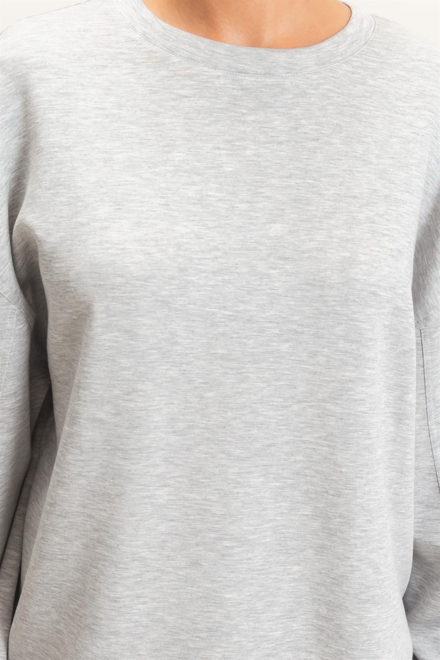 Wholesale Oversized Crew Neck Top Sweatshirts DZ26E388 HEATHER GRAY DOUBLE ZERO