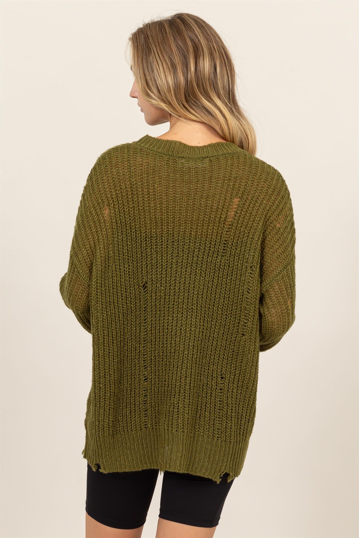 Wholesale Distressed Knit Sweater Sweaters DZ23F192 MOSS DOUBLE ZERO