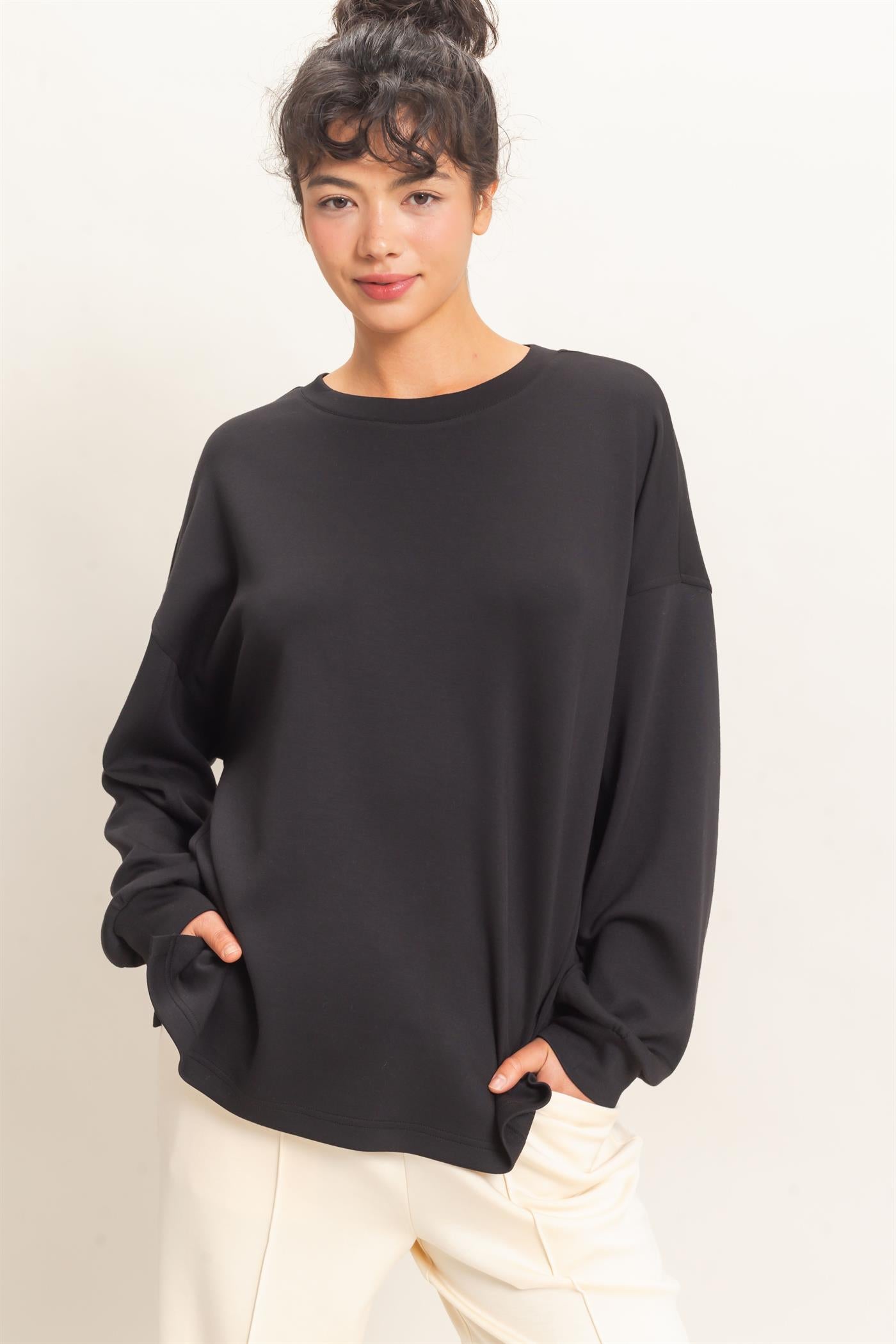 Wholesale Oversized Crew Neck Top Sweatshirts DZ26E388 BLACK DOUBLE ZERO