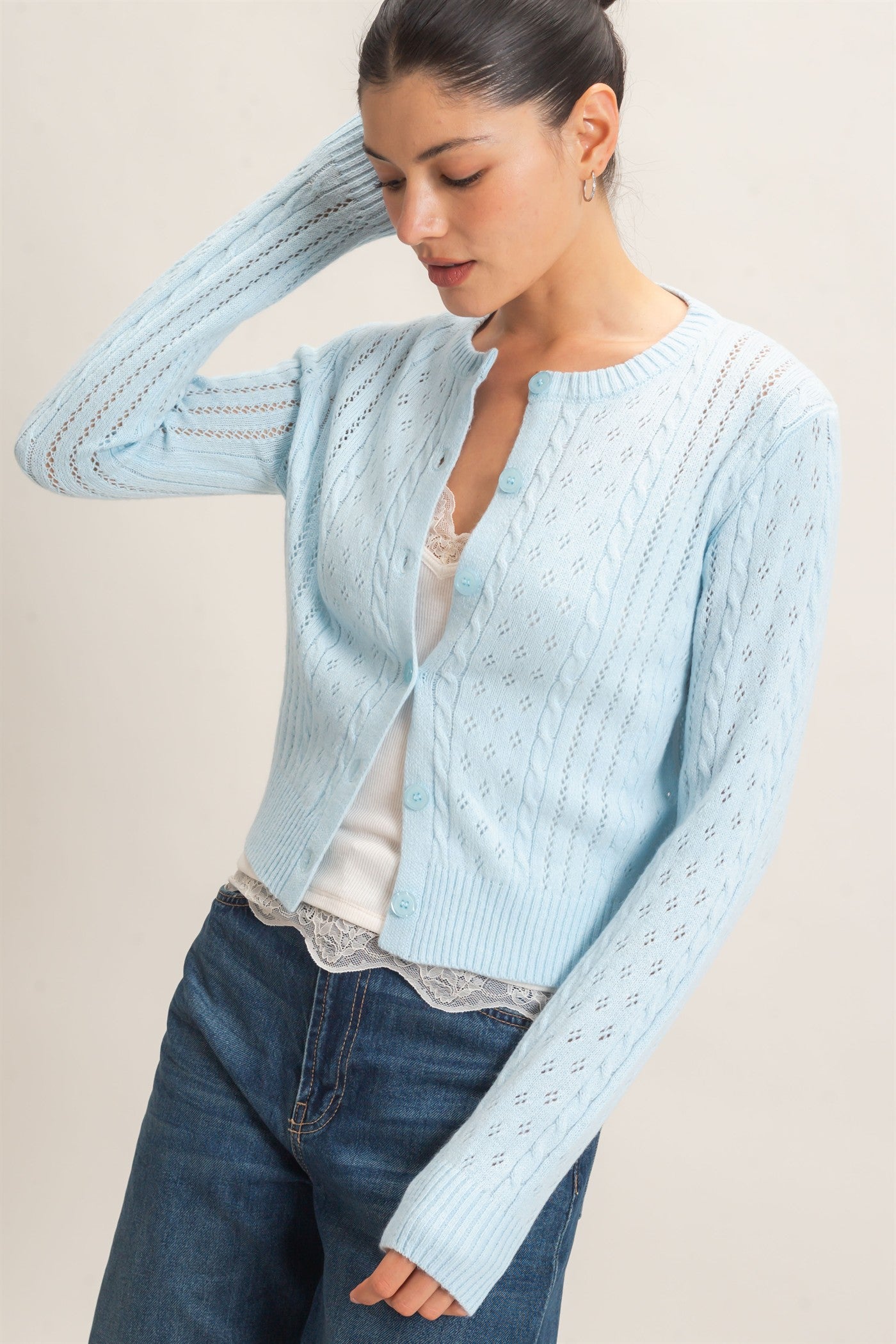 Wholesale Cable Knit Cardigan Cardigans HF26E150 BLUE HYFVE