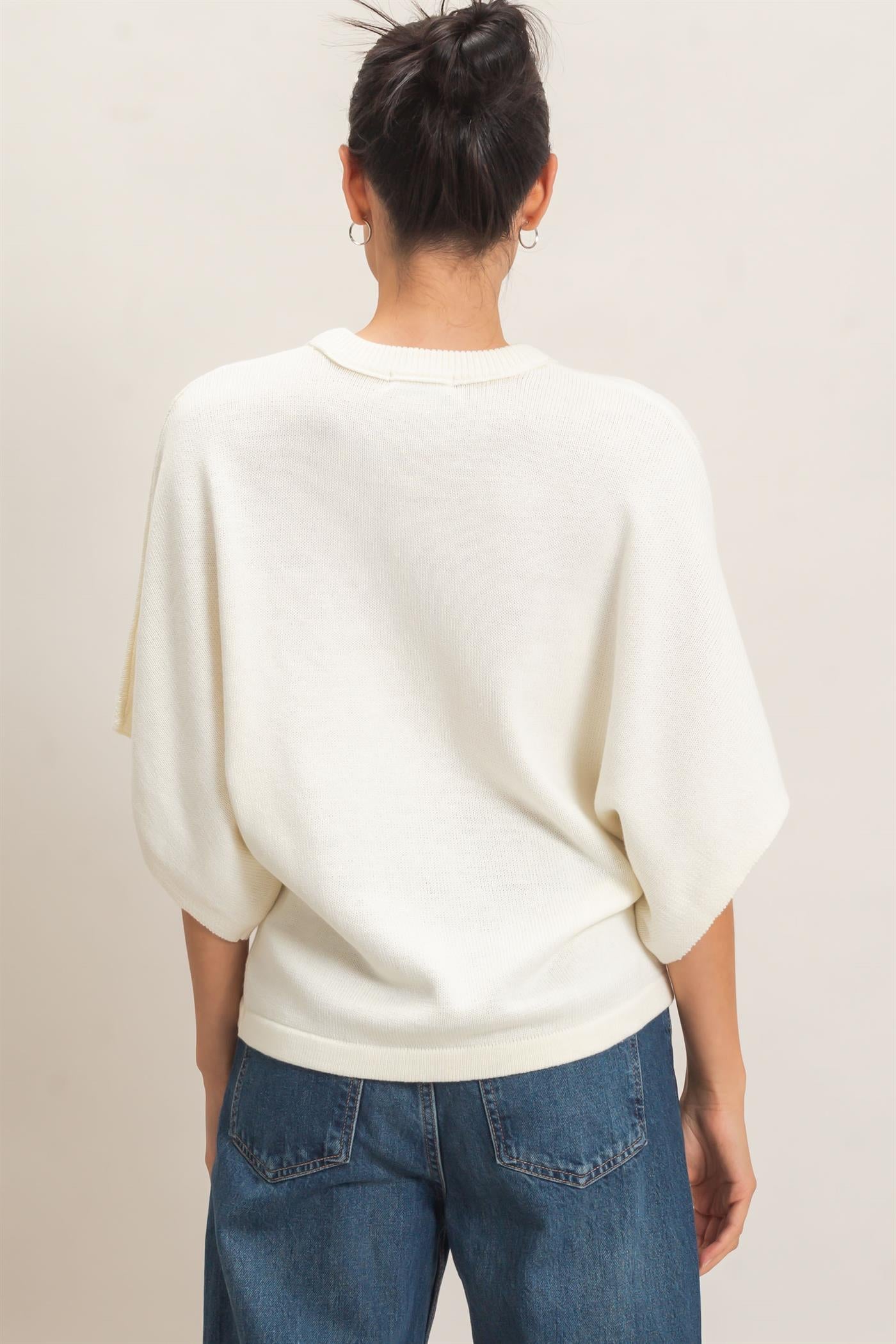 Wholesale Crew Neck Short Sleeve Sweater Sweaters HF26E378 IVORY HYFVE