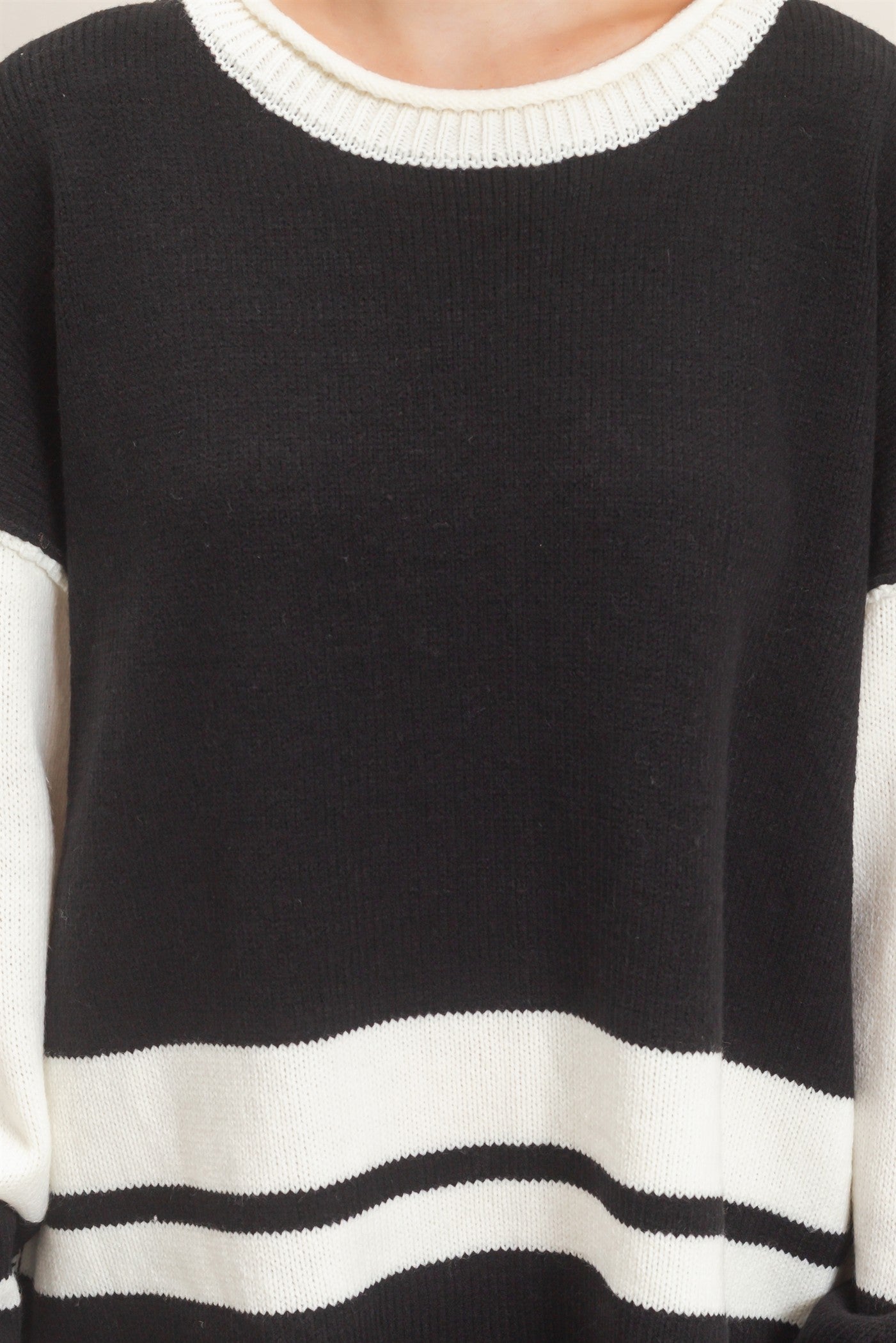 Wholesale Striped Crew Neck Sweater Sweaters HF26E793 BLACK HYFVE