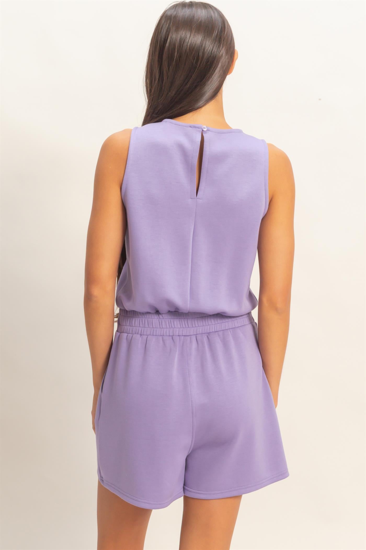 Wholesale Drawstring Waist Sleeveless Romper Clothing DZ26C732 DUSTY PURPLE DOUBLE ZERO