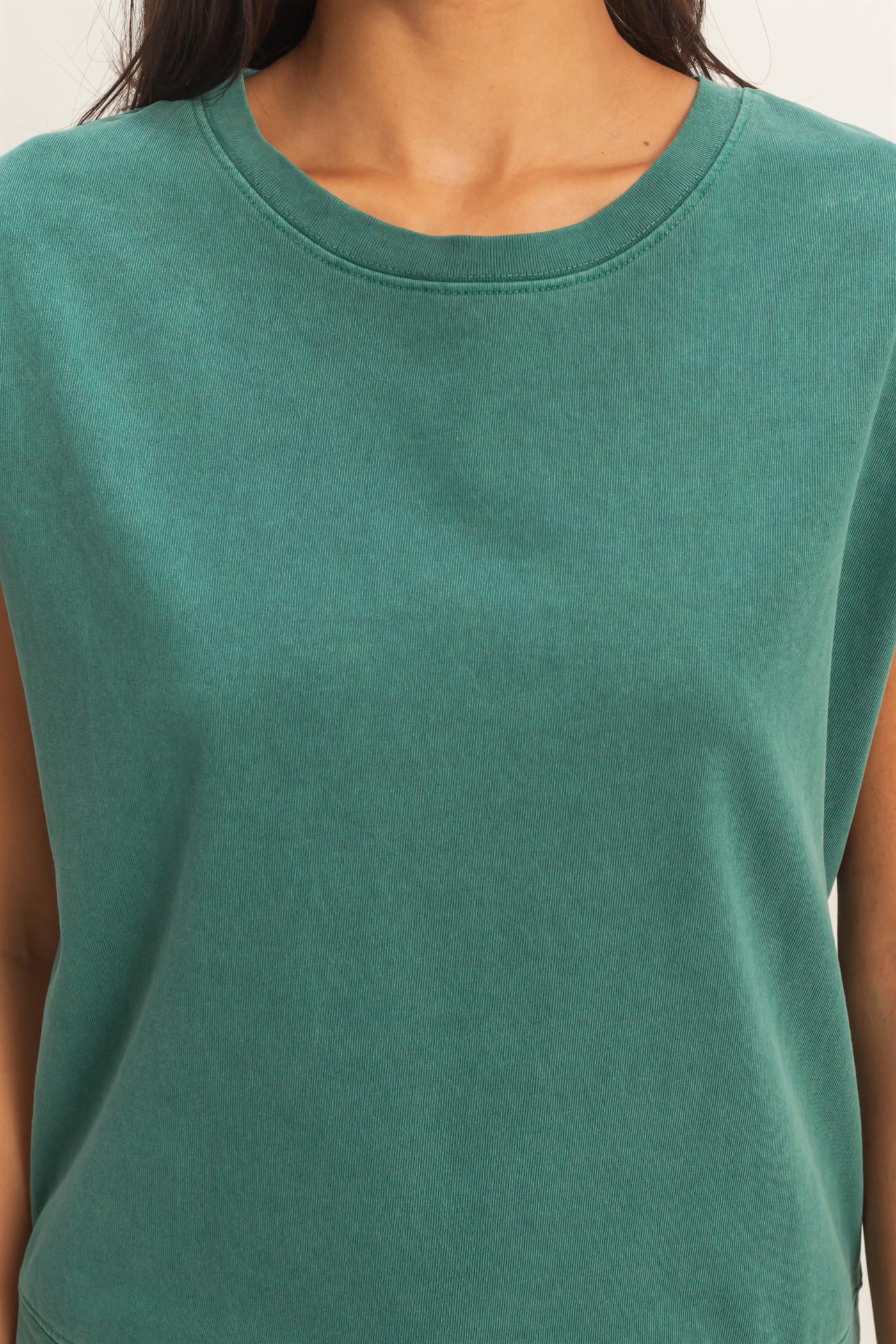 Wholesale Sleeveless Crew Neck Top and Shorts Set Clothing DZ26A028-SET DARK TEAL DOUBLE ZERO