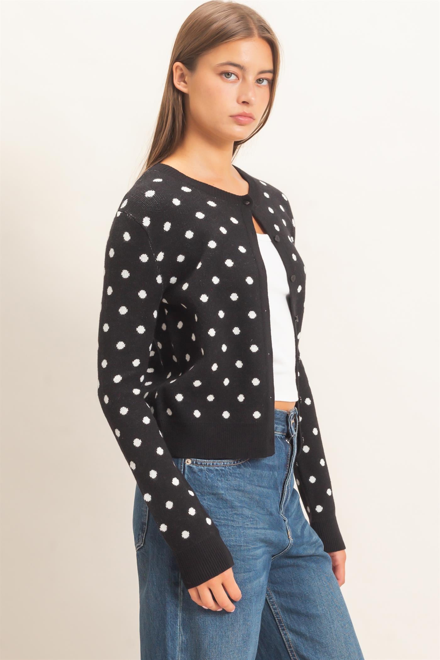 Wholesale Polka Dot Cardigan Sweaters DZ26E453 BLACK DOUBLE ZERO