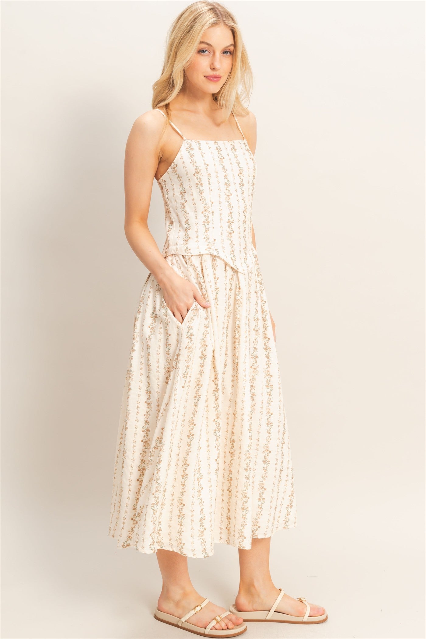 Wholesale Square Neck Floral Dress Dresses HF26A322 BROWN HYFVE